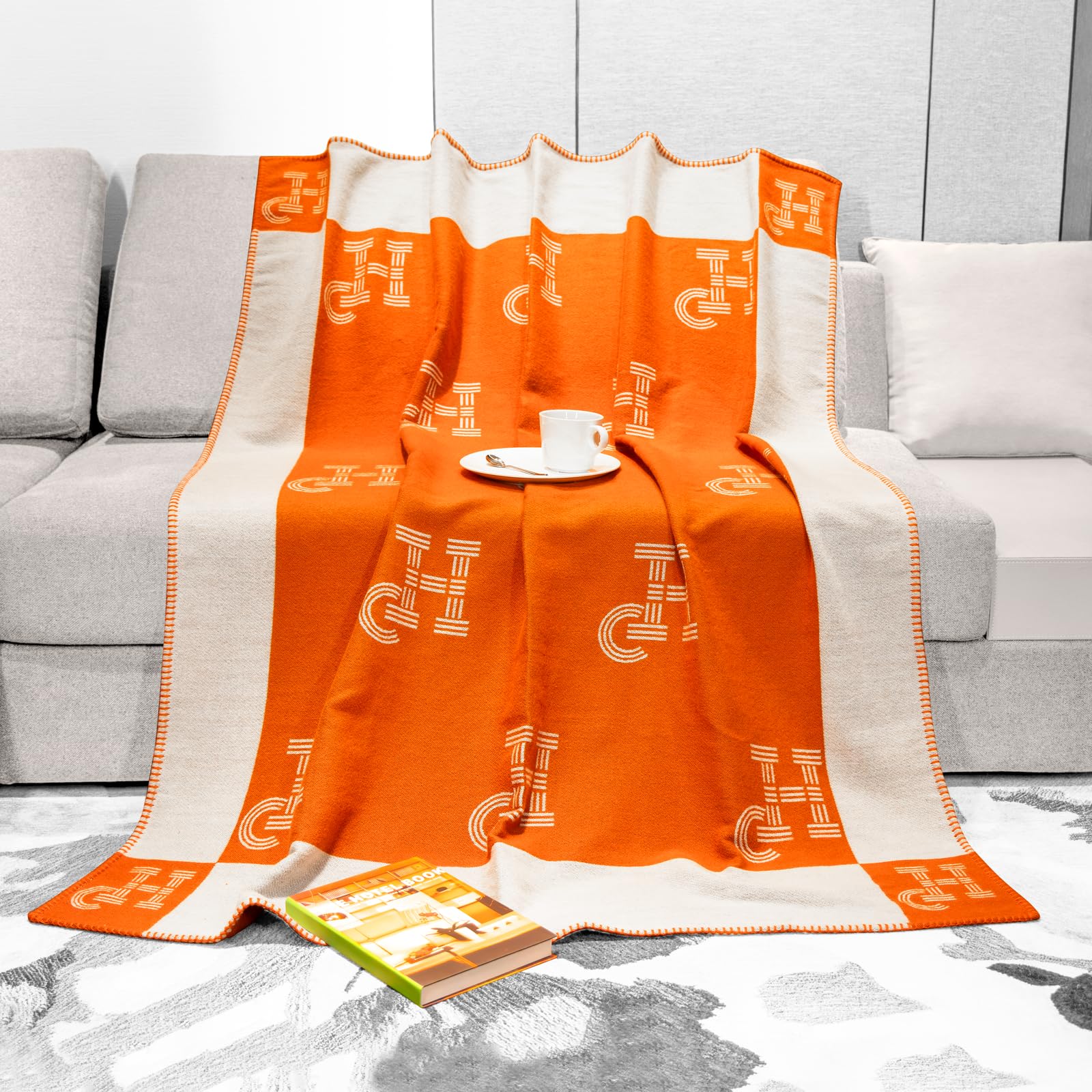 Amazon｜GHUQ オレンジスローブランケット、ウールニット