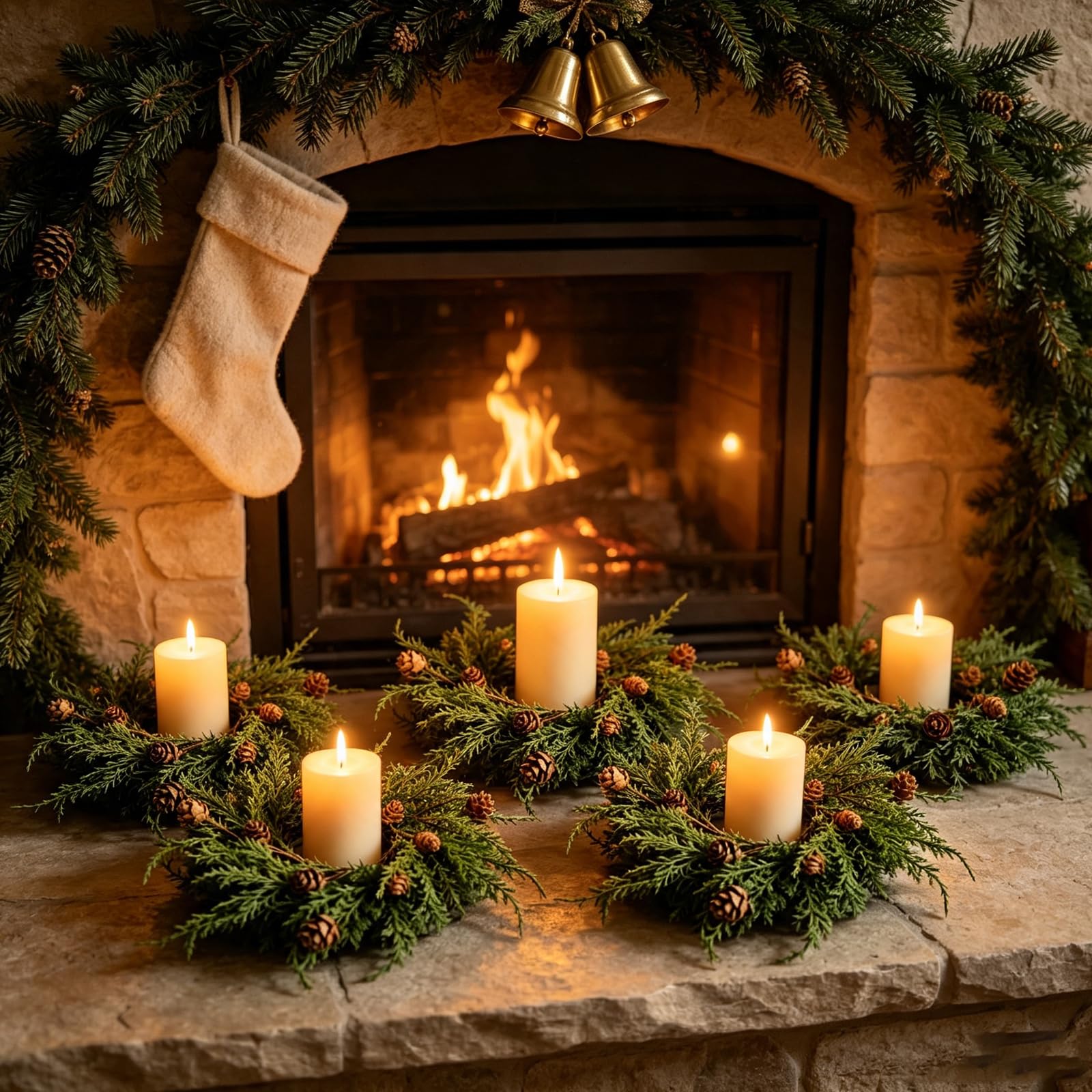 Lot de 6 couronnes de pommes de pin de Noël