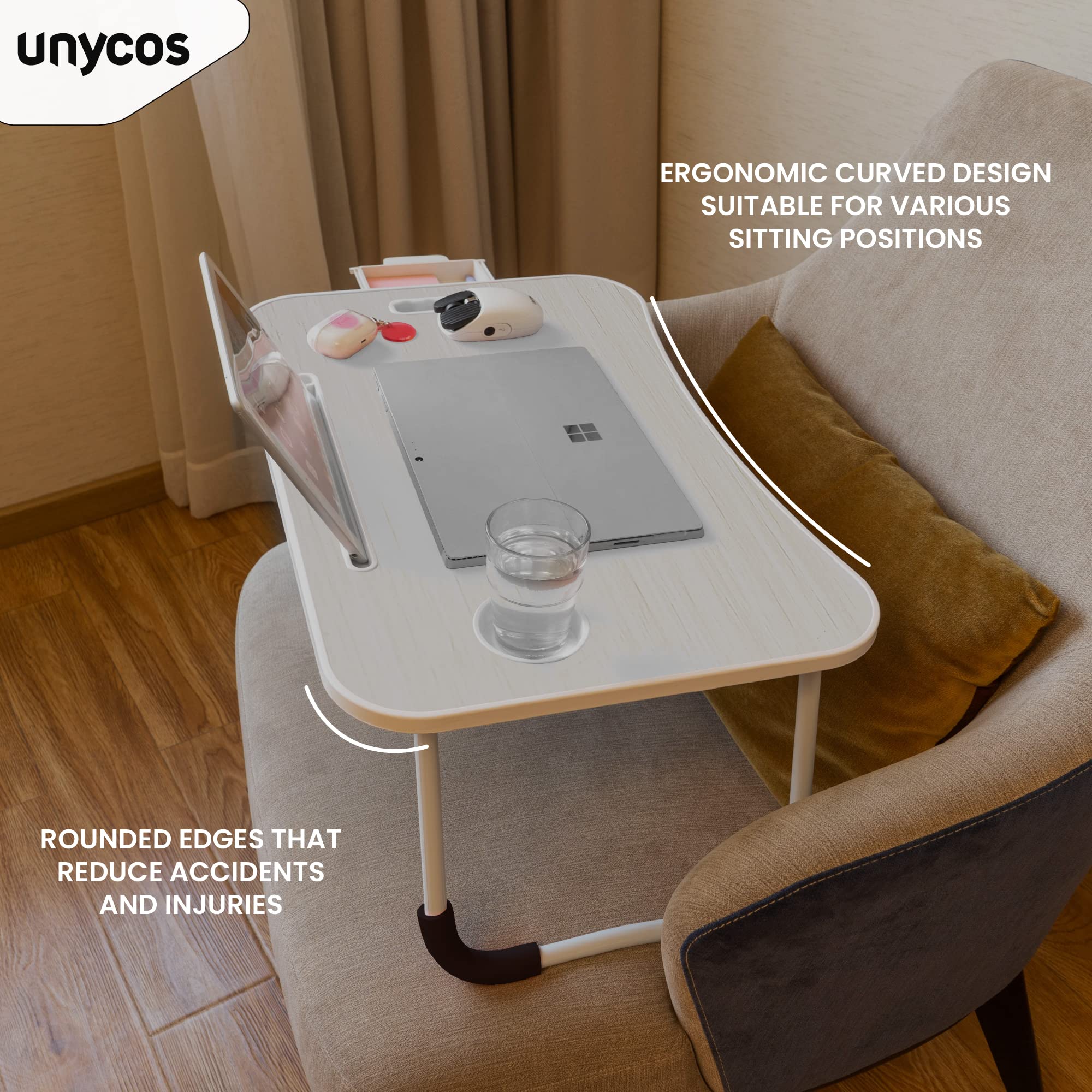 unycos - Opklapbare Laptoptafel, Multifunctioneel Bedblad, Ideaal om te Eten, Werken, Lezen, Schrijven of Films Kijken, Werktafel, Laptopstandaard, Lessenaar (Zwart