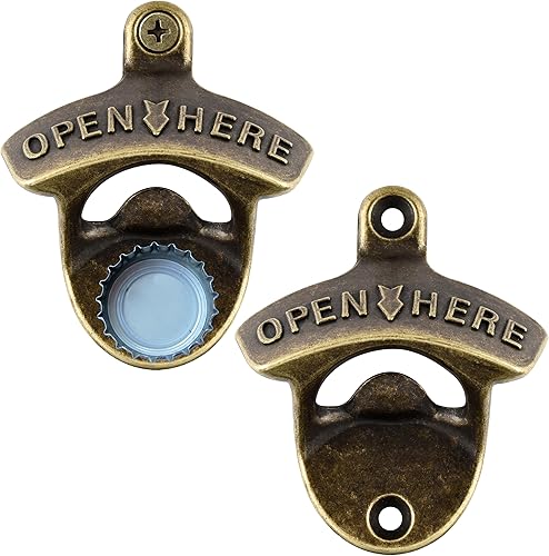 Abrebotellas magnético y no magnético vintage montado en la pared bronce antiguo