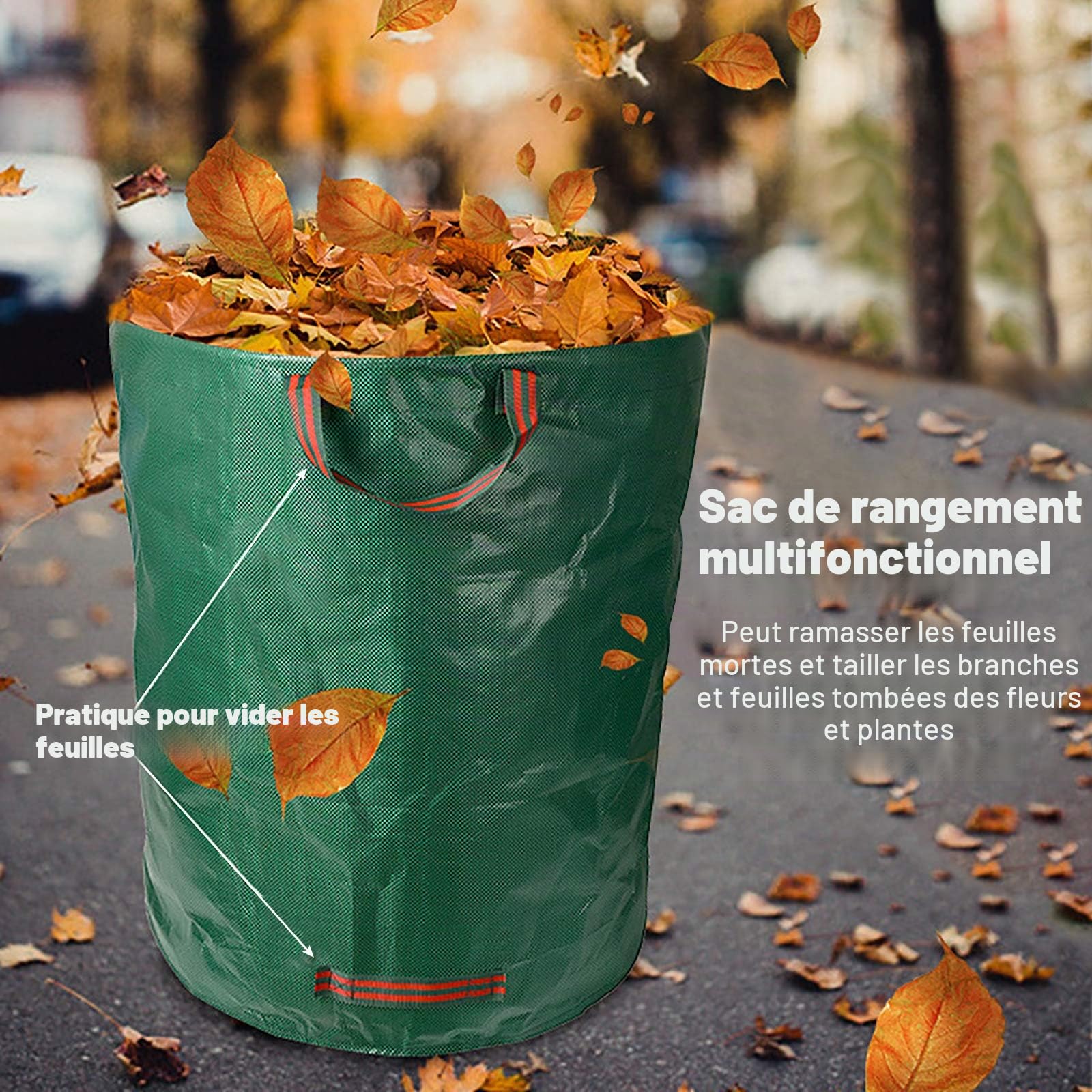 Sacs de Jardin 4x272L Polypropylène Robuste Pliables Réutilisables Étanches avec Poignées