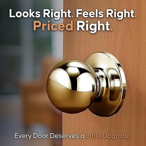 Copper Creek Privacy Interior Door Knob – ANSI Grade-3 Certified, Modern Heavy Duty Handle, Easy Install and Reversible for Bedroom, Bathroom & Closets – Satin Stainless (1 Pack)(Polished Brass,1 Pack,Dummy)