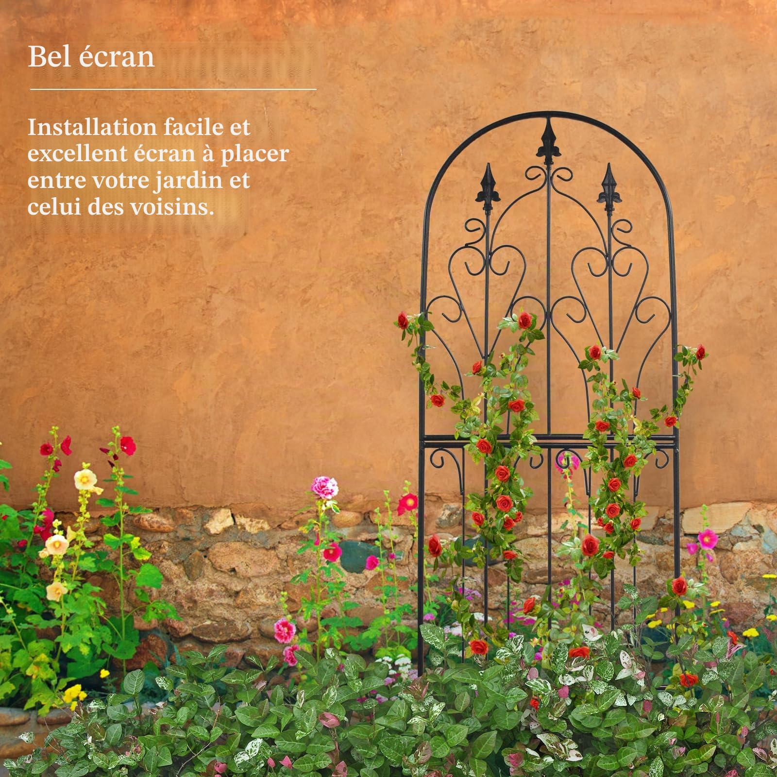 Treillis pour Plantes Grimpantes 150 cm x 55 cm x 1,3 cm Métal Design Unique Structure Décorative de Jardin Résistante aux Intempéries Treillis Extérieur Décor Fleures Roses Vignes Lierre Clématites