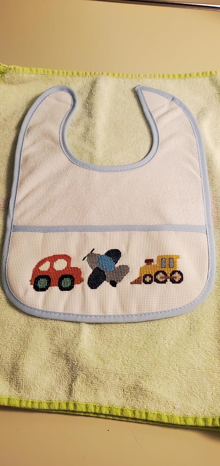 7pcs Blue Edged Series Cotton Cross Stitch Baby Bib,16 count aida fabric pocket,100% cotton, Blank Bib to Cross Stitch