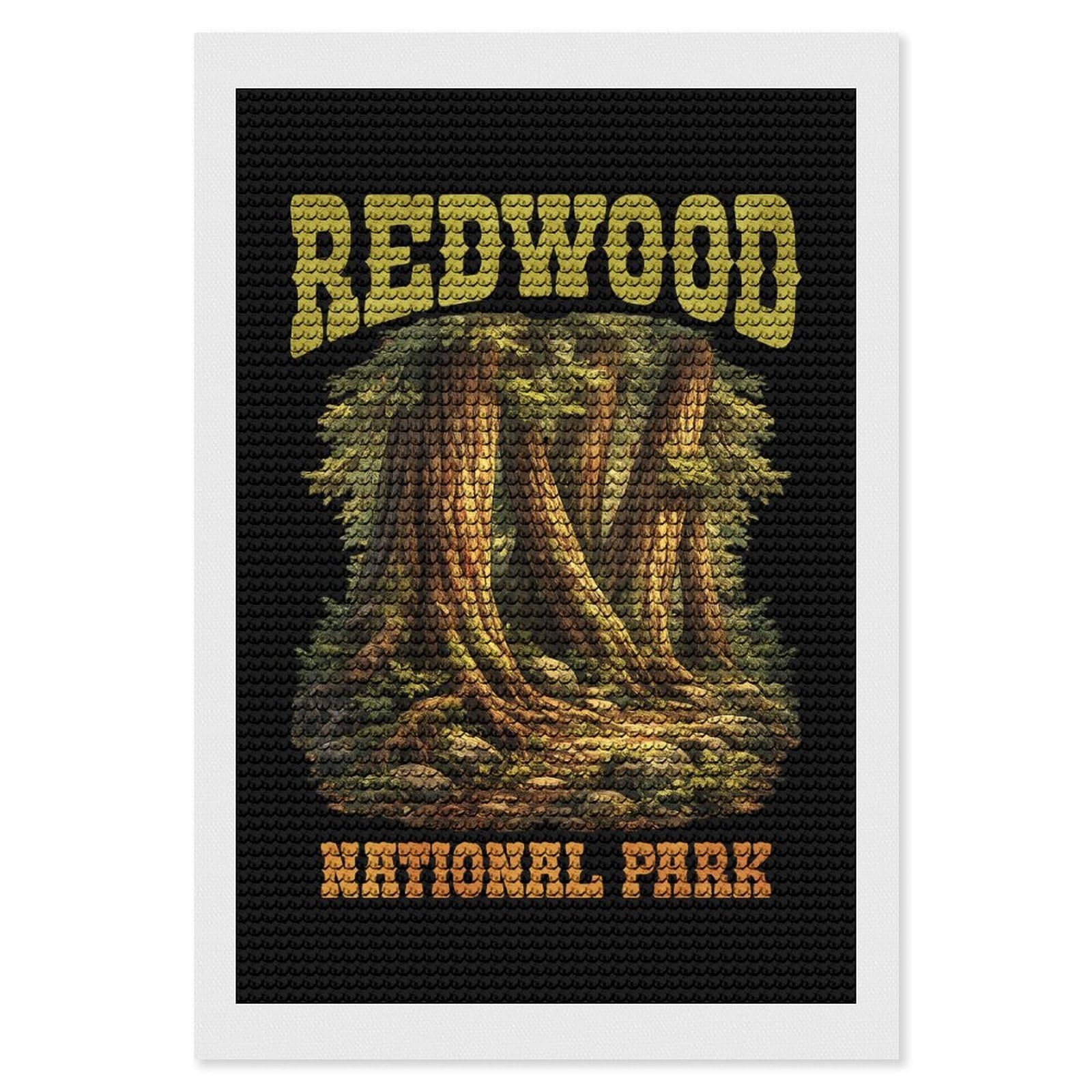 Junmoney Redwood National Park Vintage Diamond Painting Canvas Kit 8"x12", Adhesive Canvas, Christmas Gift, Full Kit Included, Thoughtful Present