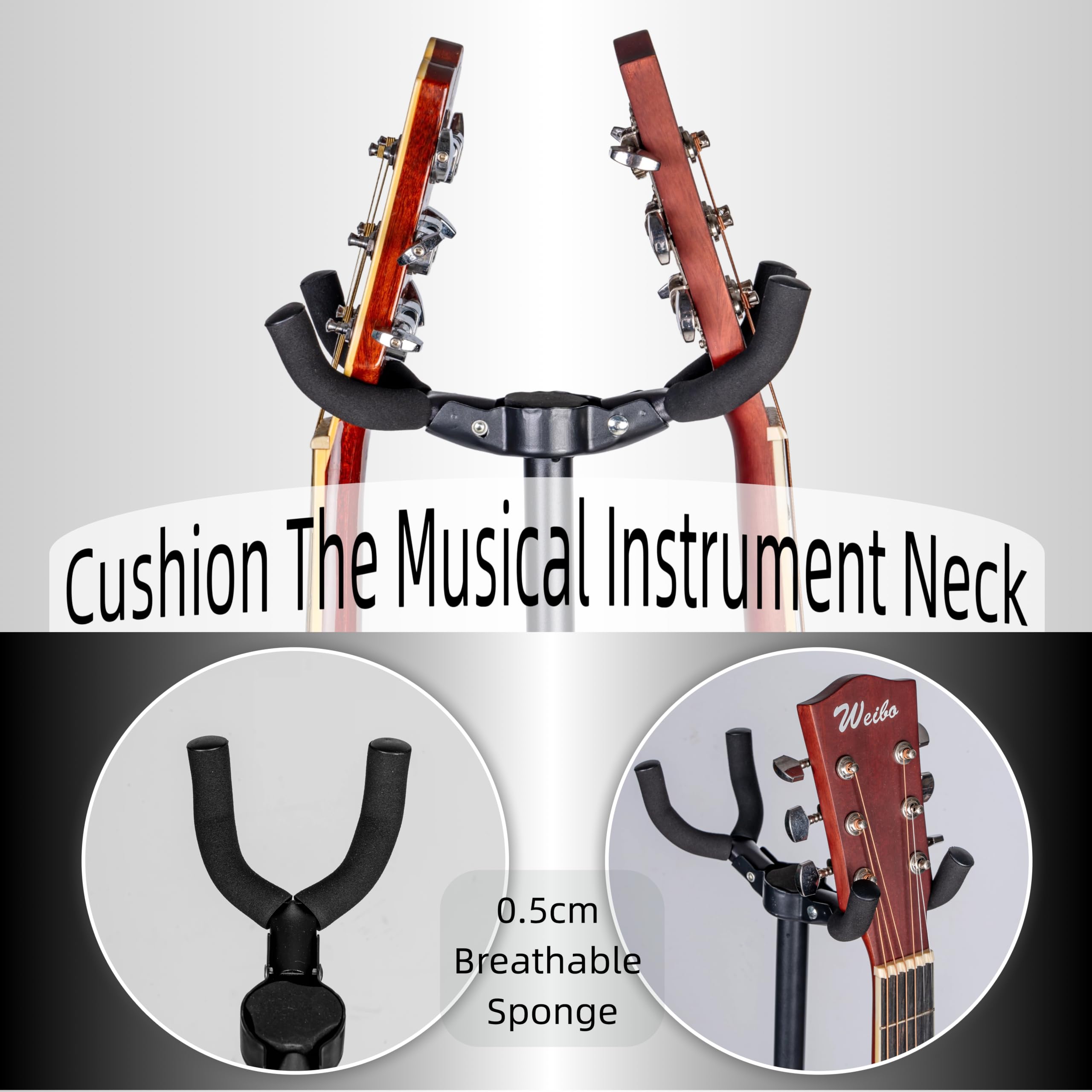 Double Guitar Stand, Portable Tripod Adjustable 2 Guitar Stand Floor for Acoustic, Bass & Electric, Dual Folding Stand for Banjo with Strap & Picks
