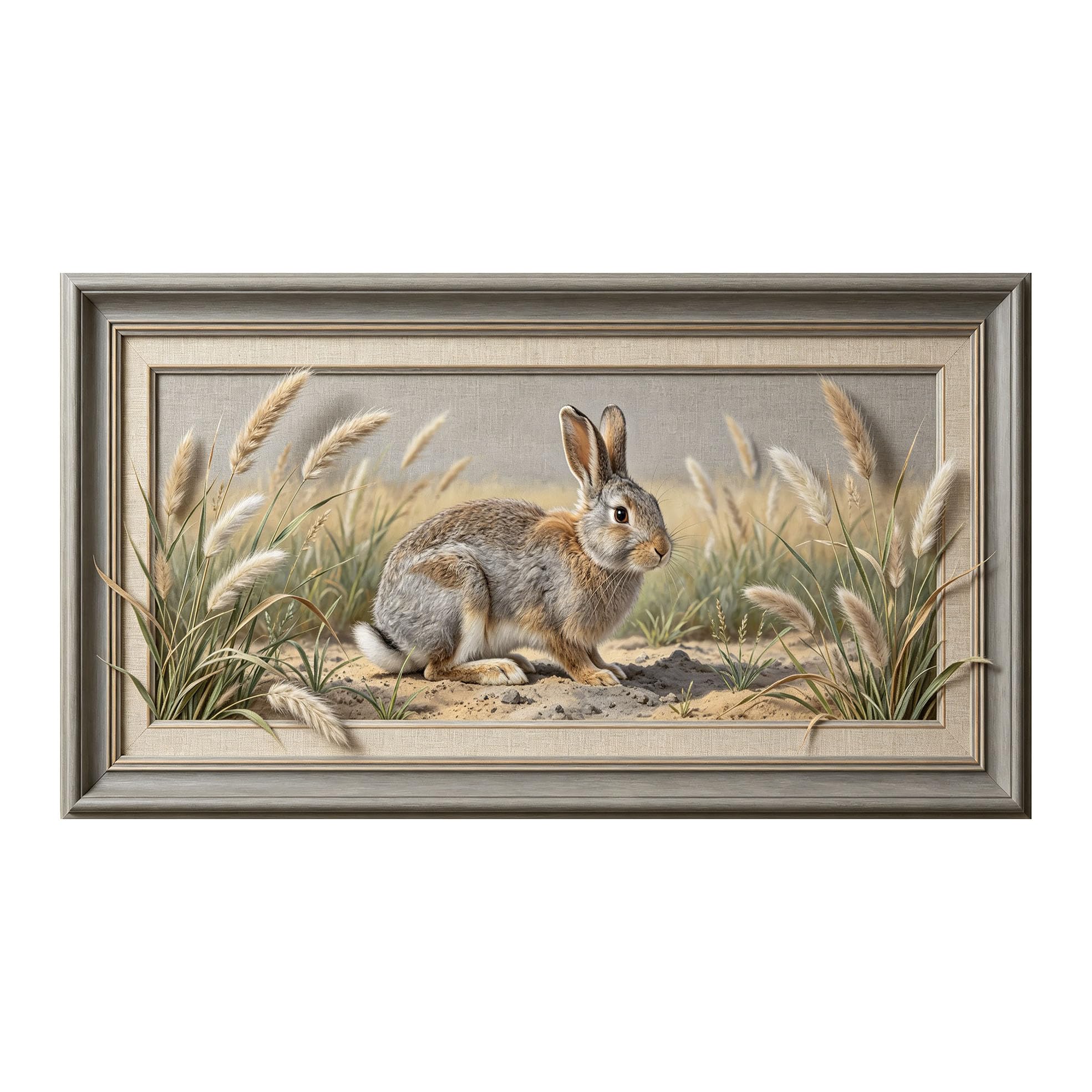 Yzpallescene 3D 3D Framed Wall Art 50cm×90cm Rabbit Meadow Pastoral Realistic Oil Painting Large Size SelfAdhesive Removable Wall Decor Prints Artwork for Living Room Bedroom Office