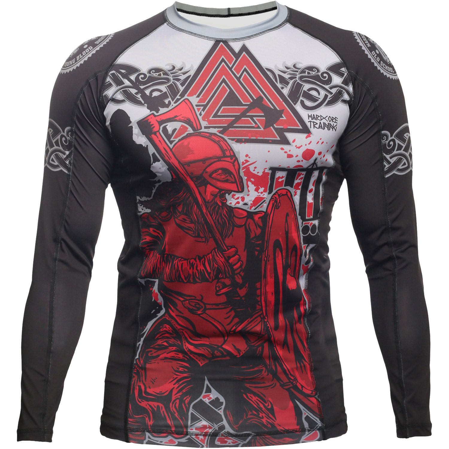 Hardcore Training Rash Guard Mężczyźni Kompresja Koszulka Długi Rękaw BJJ MMA No-Gi Obcisła Grappling Boks (DE/NL/SE/PL, Alfa, XS, Regularny, Regularny, Czarny Czerwony Szary)