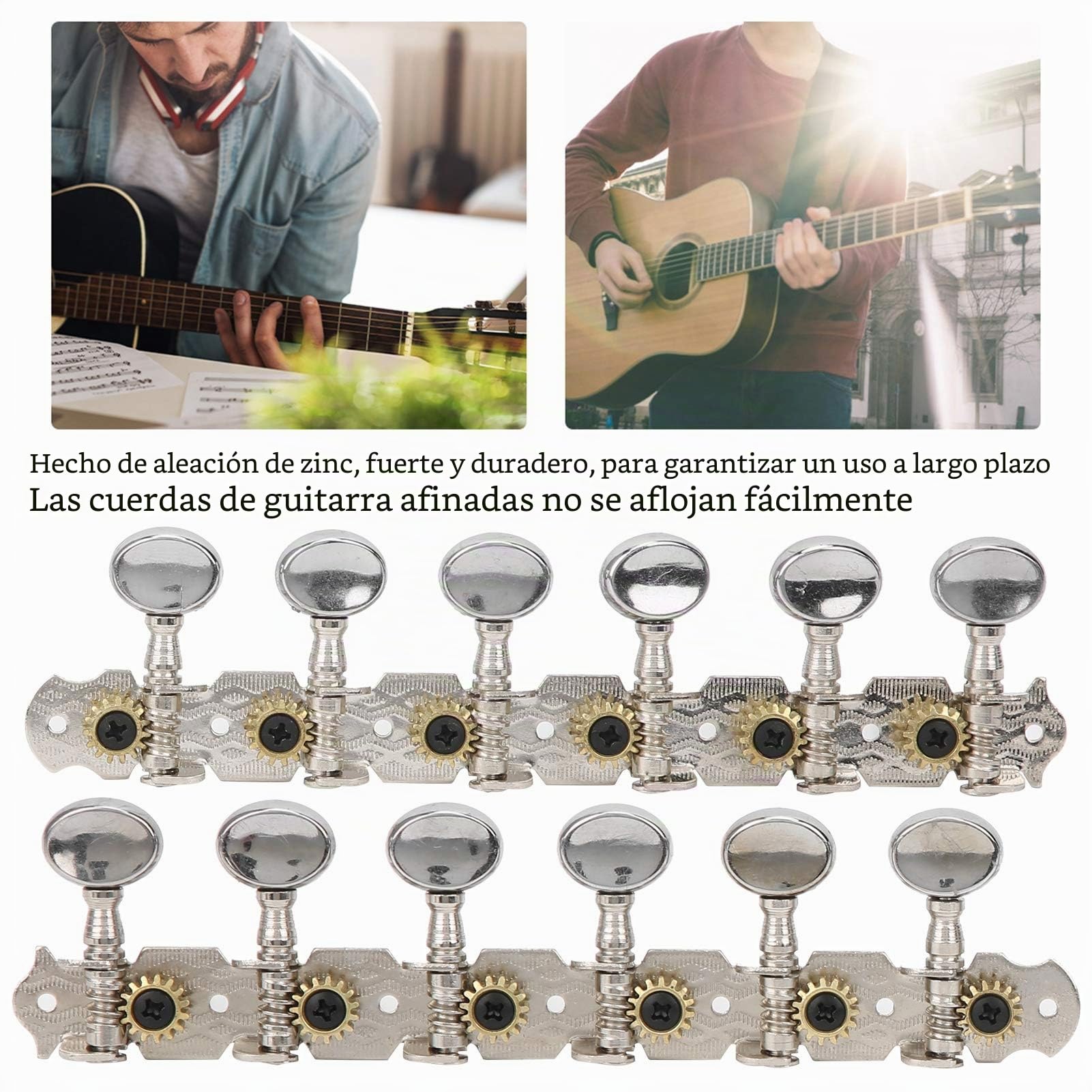 12 Clavijas de Afinación para Guitarra, Botones de Sintonizador de Guitarra, para Cuerdas de Guitarra, Afinadores de Repuesto para Guitarra Acústica