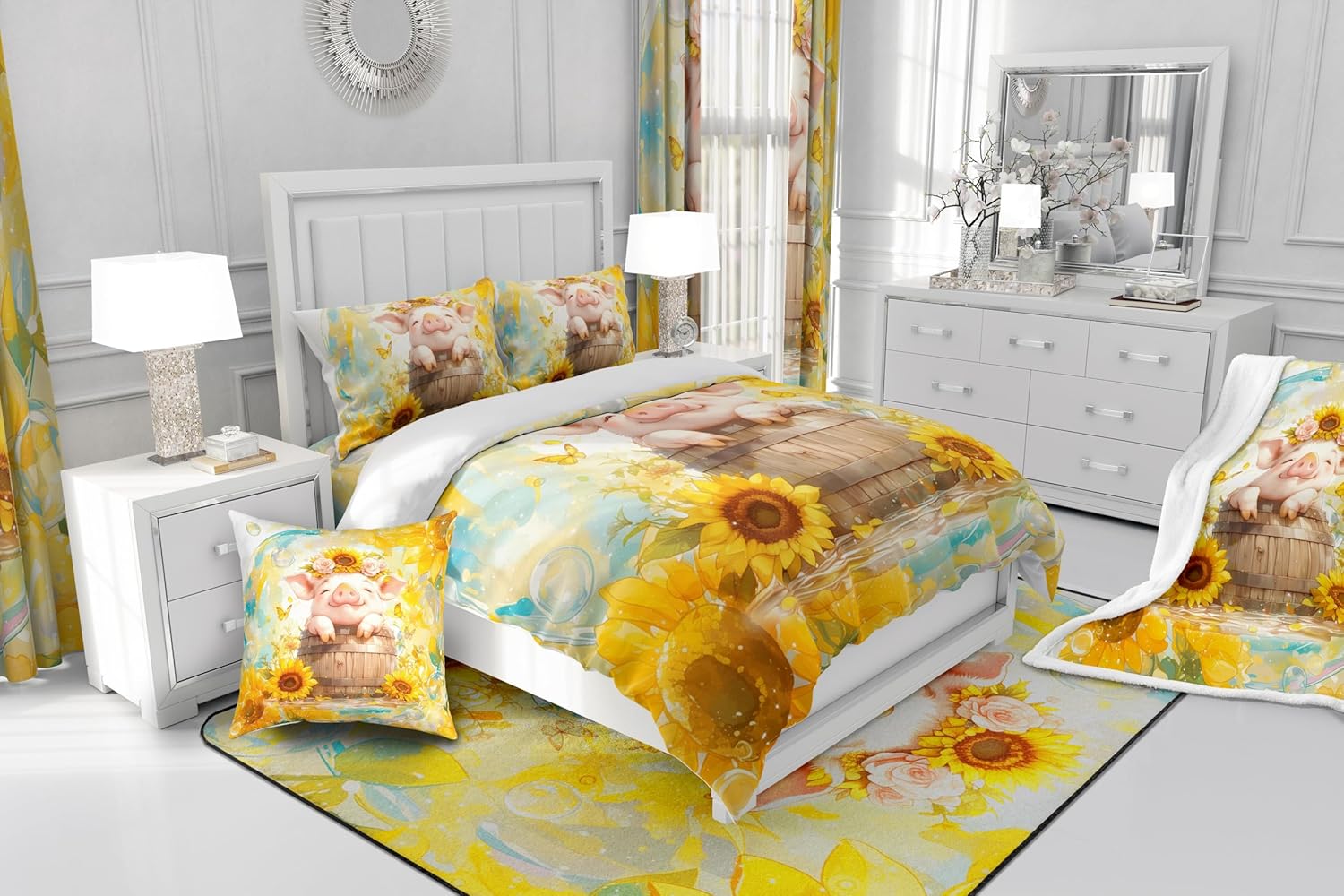 Feelyou 豚 スローピローカバー 61.0 cmx61.0 cm 1枚 漫画の豚 装飾ピローケース 枕カバー ソファ カウチ