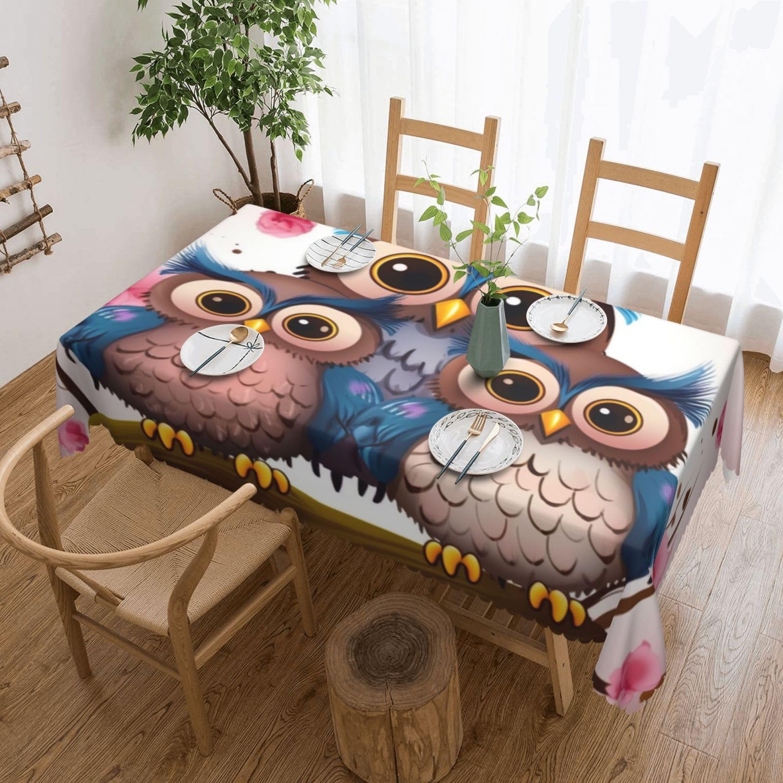 Fodpand Black Cute Owls Tablecloths For Rectangle Tables 72 X 54 Inches - Reusable And Washable Table Clothes Decorative Table Cover For Dining Tables, Buffet Parties, Wrinkle Resistant