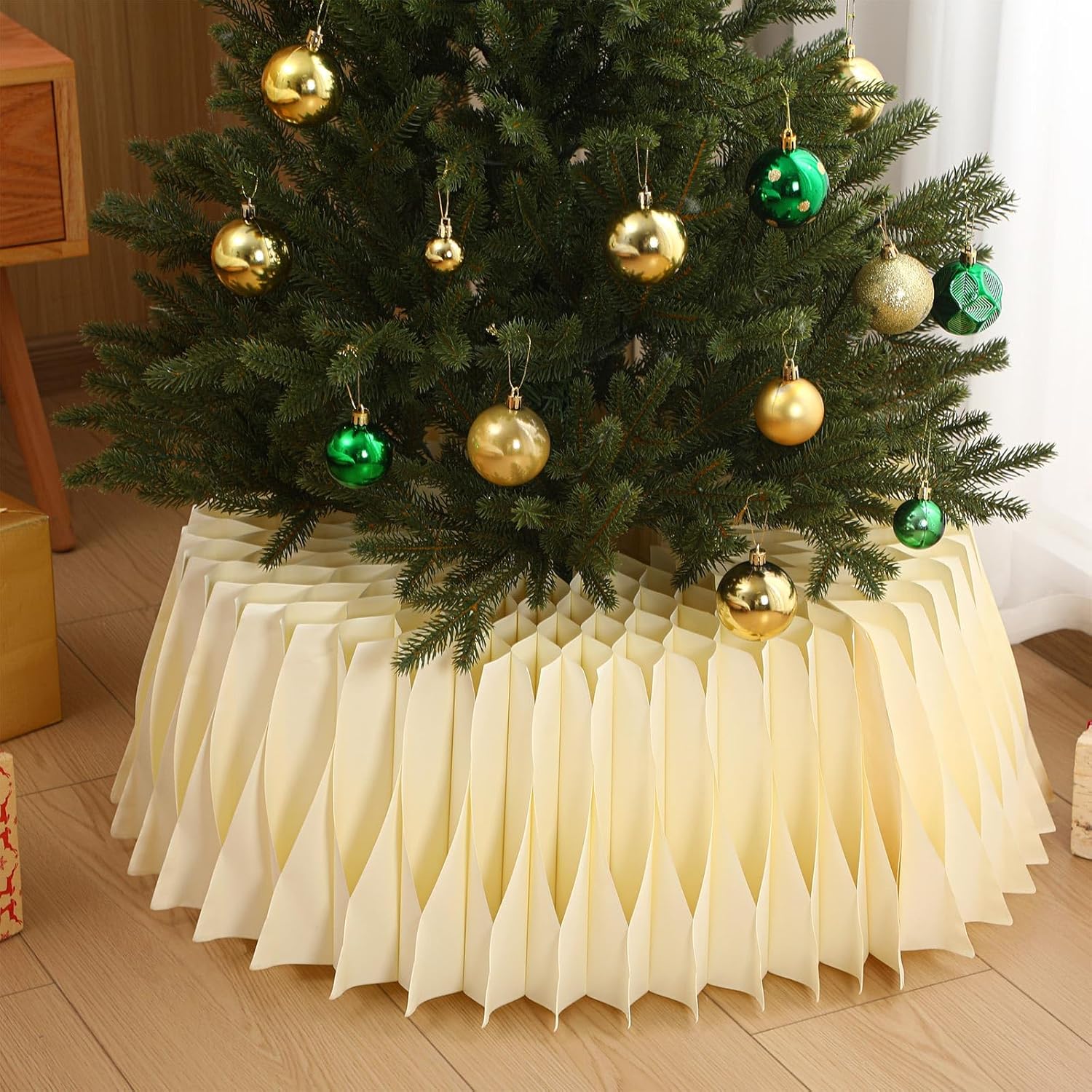 Leinuosen Large White Honeycomb Christmas Tree Collar 23-26 Inch Modern Foldable Christmas Skirt Base Cover for 6ft 7.5ft 9ft Artificial Trees Ornaments Skirt Collars for Holiday Decoration