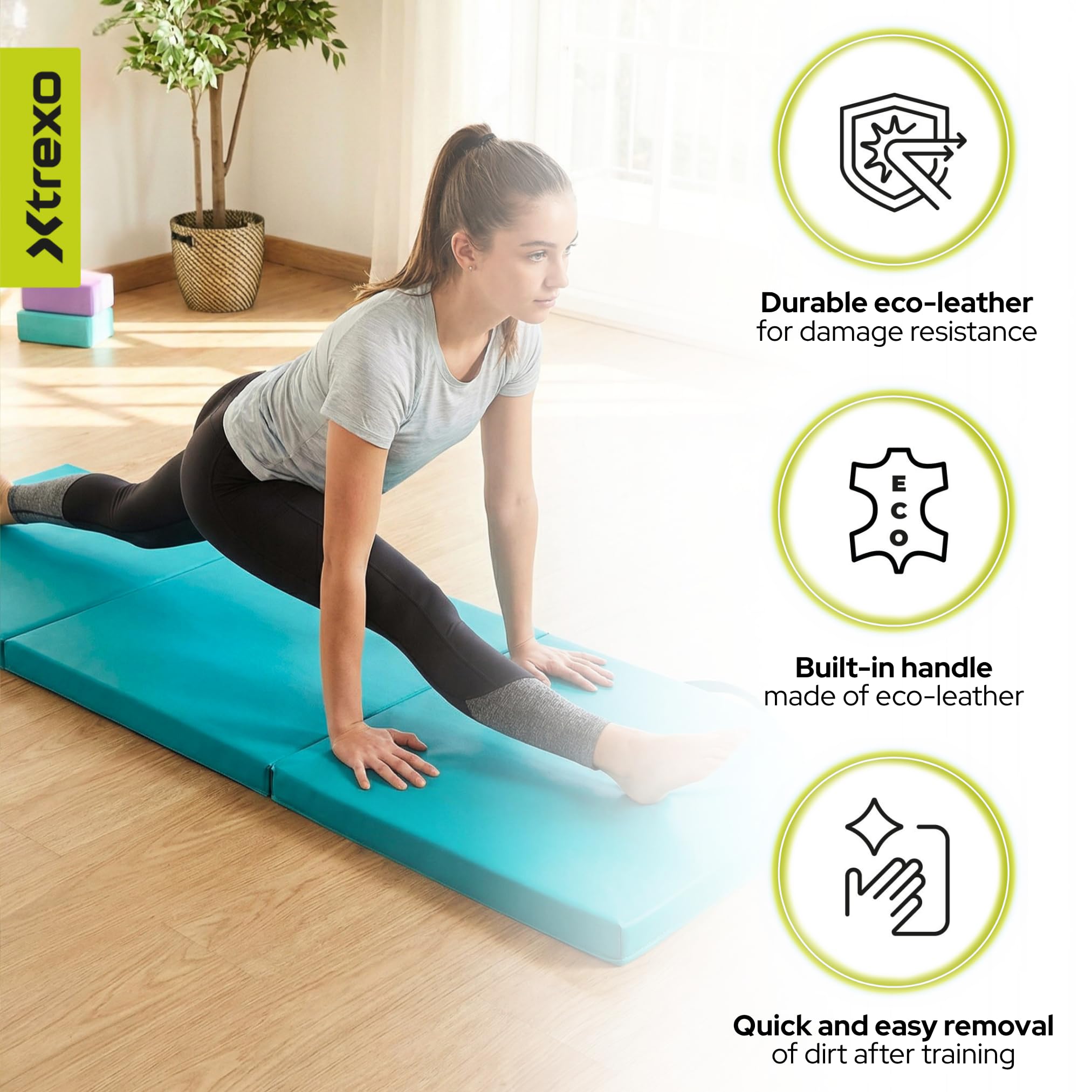 TREXO Colchoneta plegable 180x60x5 cm Esterilla gimnasia piel sintética 3 segmentos