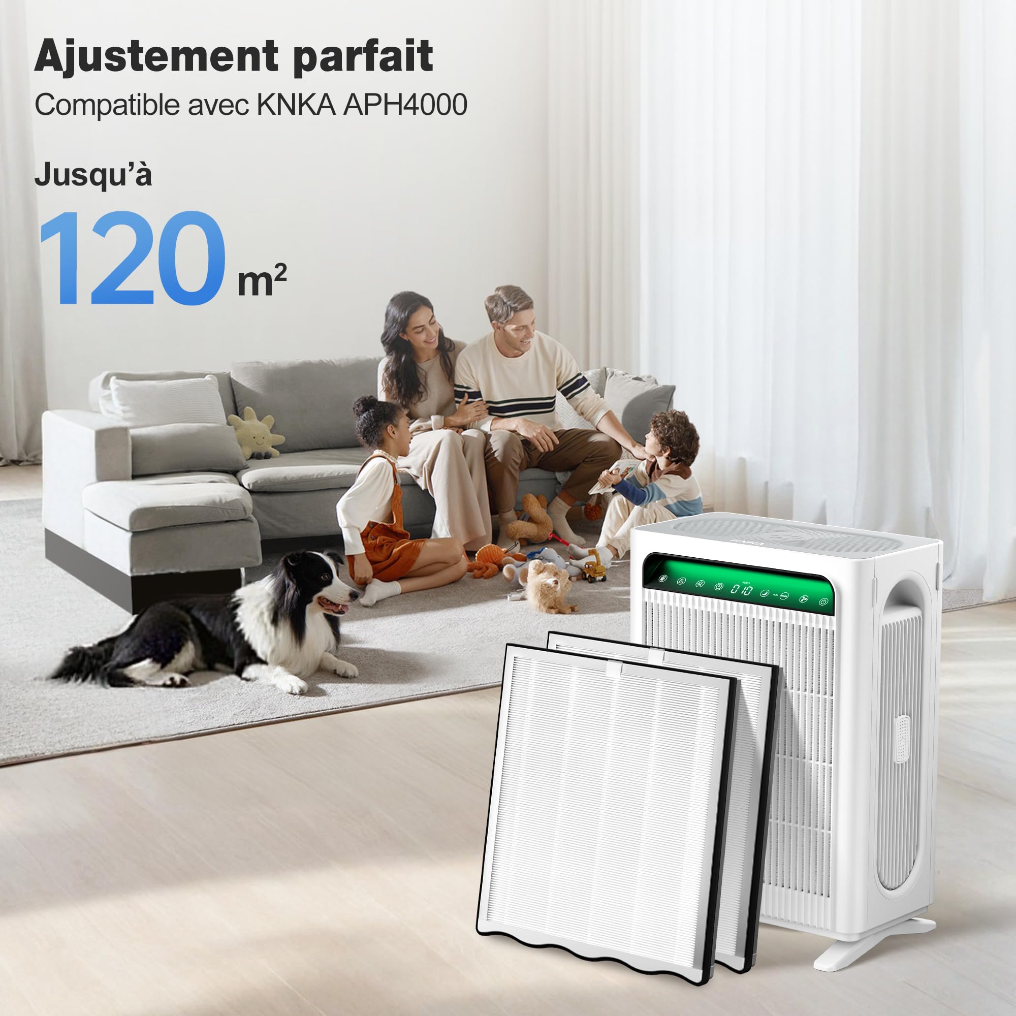 KNKA Filtre pour APH4000, Lot de 2 Filtres 2-en-1 HEPA & Charbon Actif | Élimine 99,97 % des Pollens, Odeurs et Poussières en Mode Sommeil, Idéal Contre les Poils d’Animaux