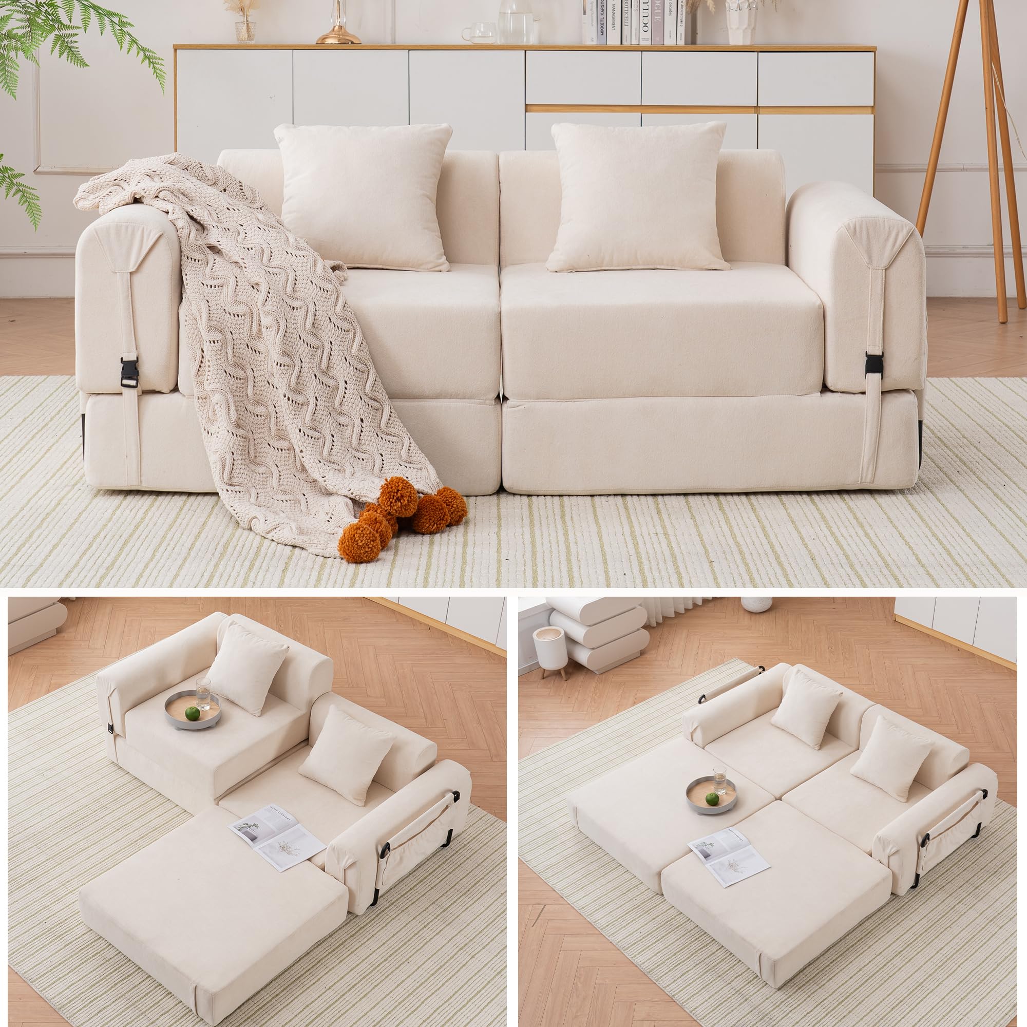 GNIXUU 71.3" Convertible Sleeper Sofa Bed, Modern Convertible Boneless Couch with Foldable/Pull Out Bed, Compressed Modular Futon Couch with Pillows &