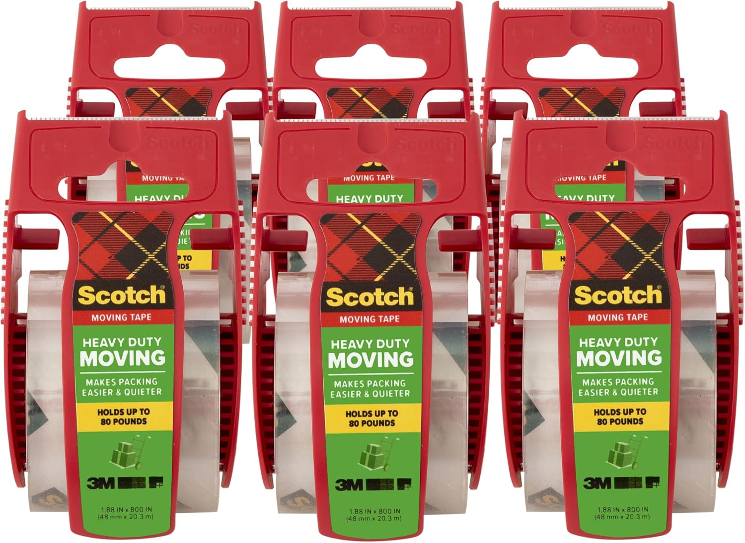 Scotch Heavy Duty Moving Tape, 1.88 in x 800 in, 6 Disp. Rolls