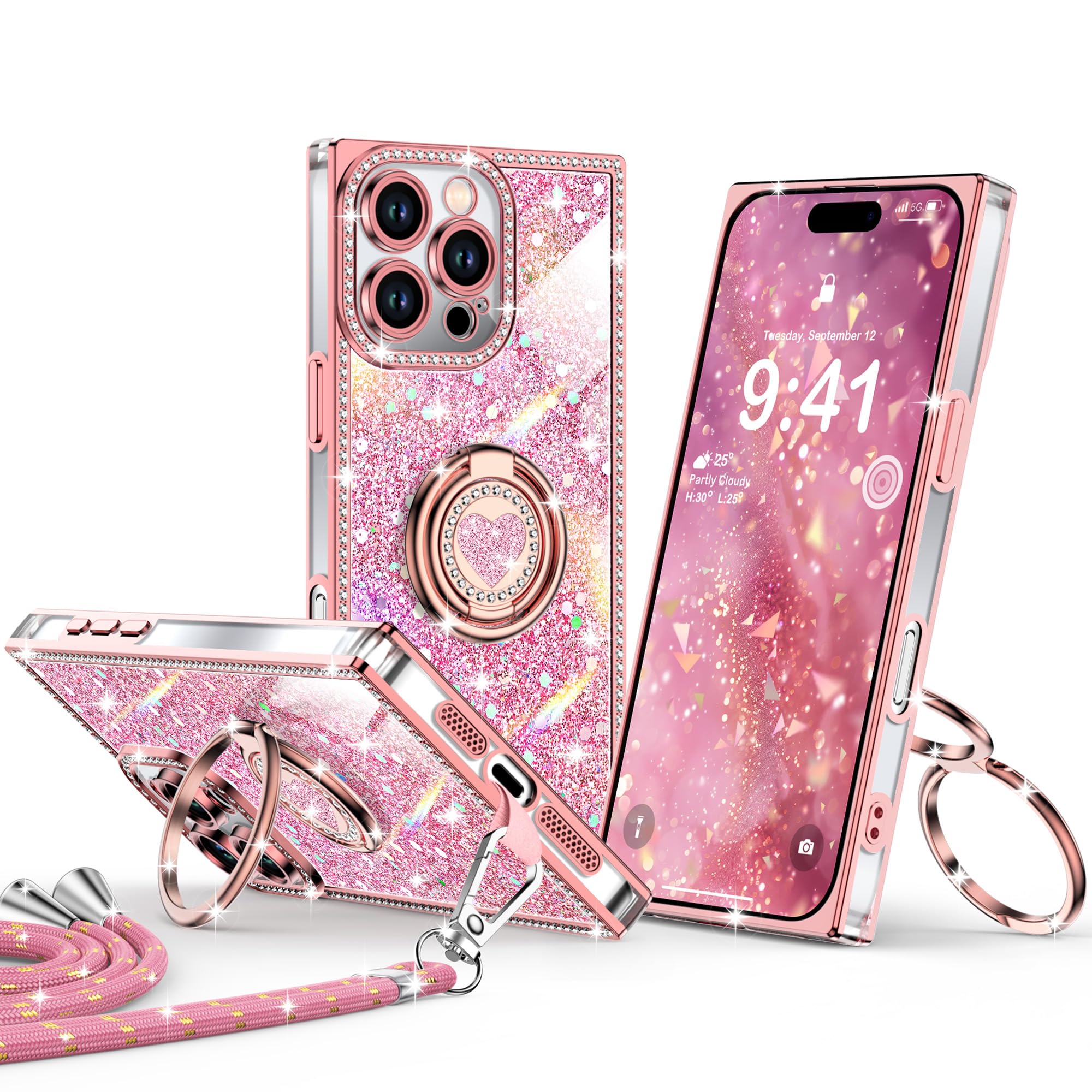 STONE  PHONE 16 PRO COVER かーき XYZ for iPhone 16 Pro Back Cover Case, Glitter Bling Phone Cover