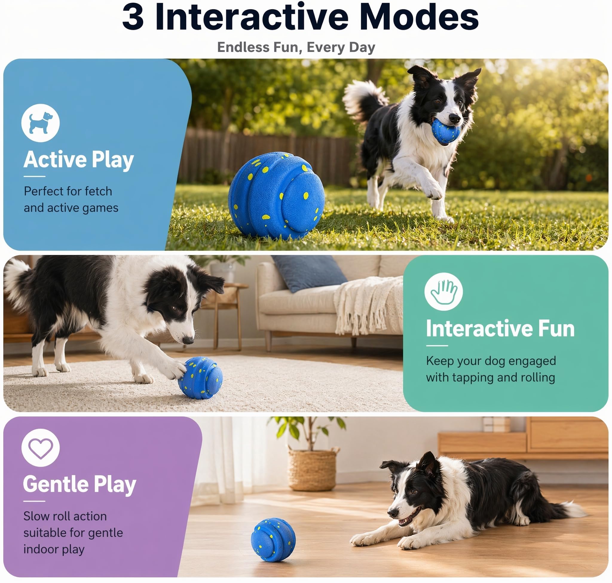 Balle interactive pour chien pour mâcheurs agressifs, jouets à mâcher pour chien, jouets d'enrichissement pour chien, mouvement automatique, rebondissement, rotation, rechargeable de type C