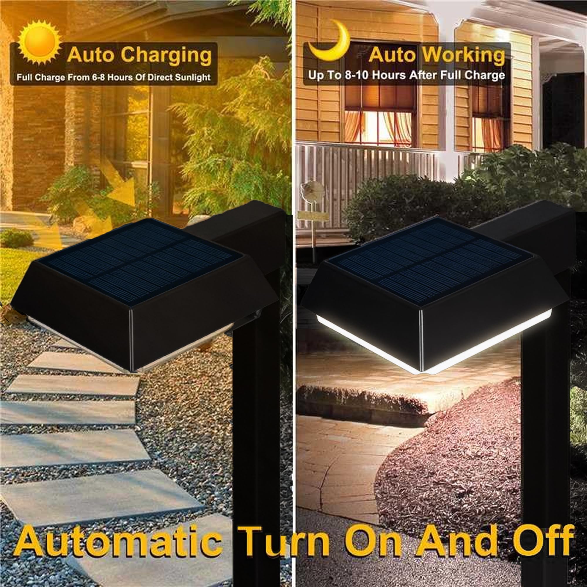 Bobcat Solar Wegeleuchten Super Hell 300 Lumen mit 2 in 1 Warmweiß und Tageslichtmodi, Schwarze LED Solarleuchten Außen Wasserdicht für Weg, Gehweg, Auffahrt oder Gehweg Licht (6 Pack)