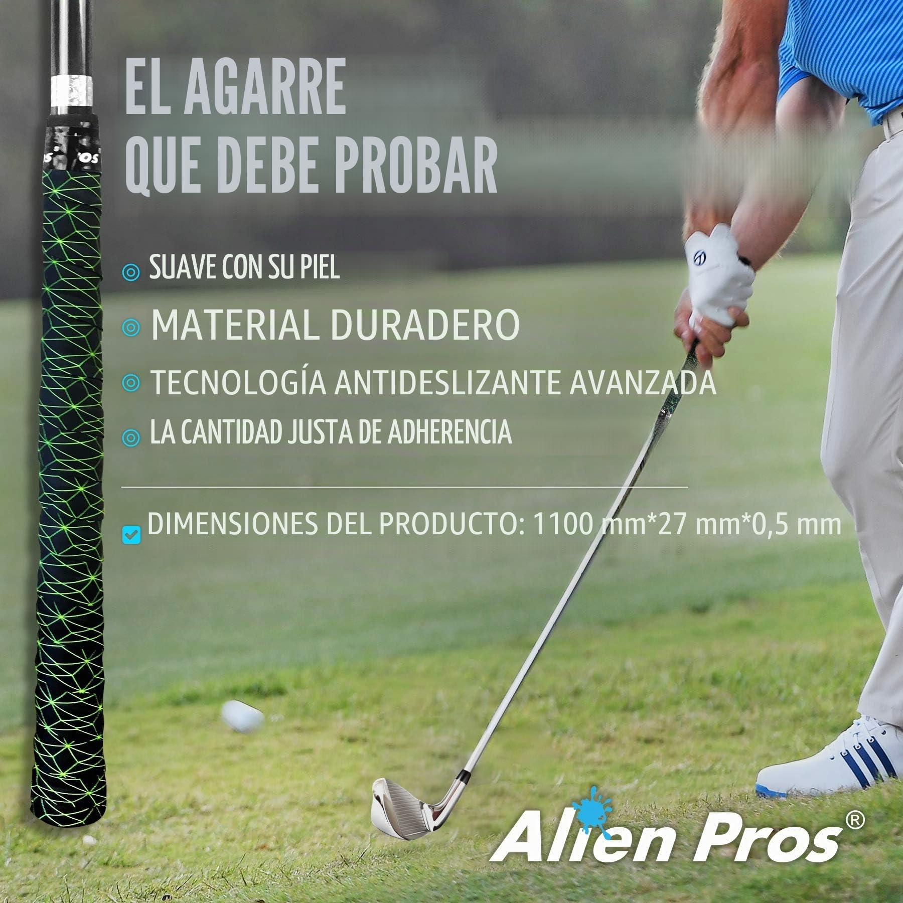 Alien Pros Cintas de Agarre para Palos de Golf, Pack de 3 Cintas Adhesivas Antideslizantes, Fáciles de Colocar en 1 Minuto (Cúbico - Paquete de 3)