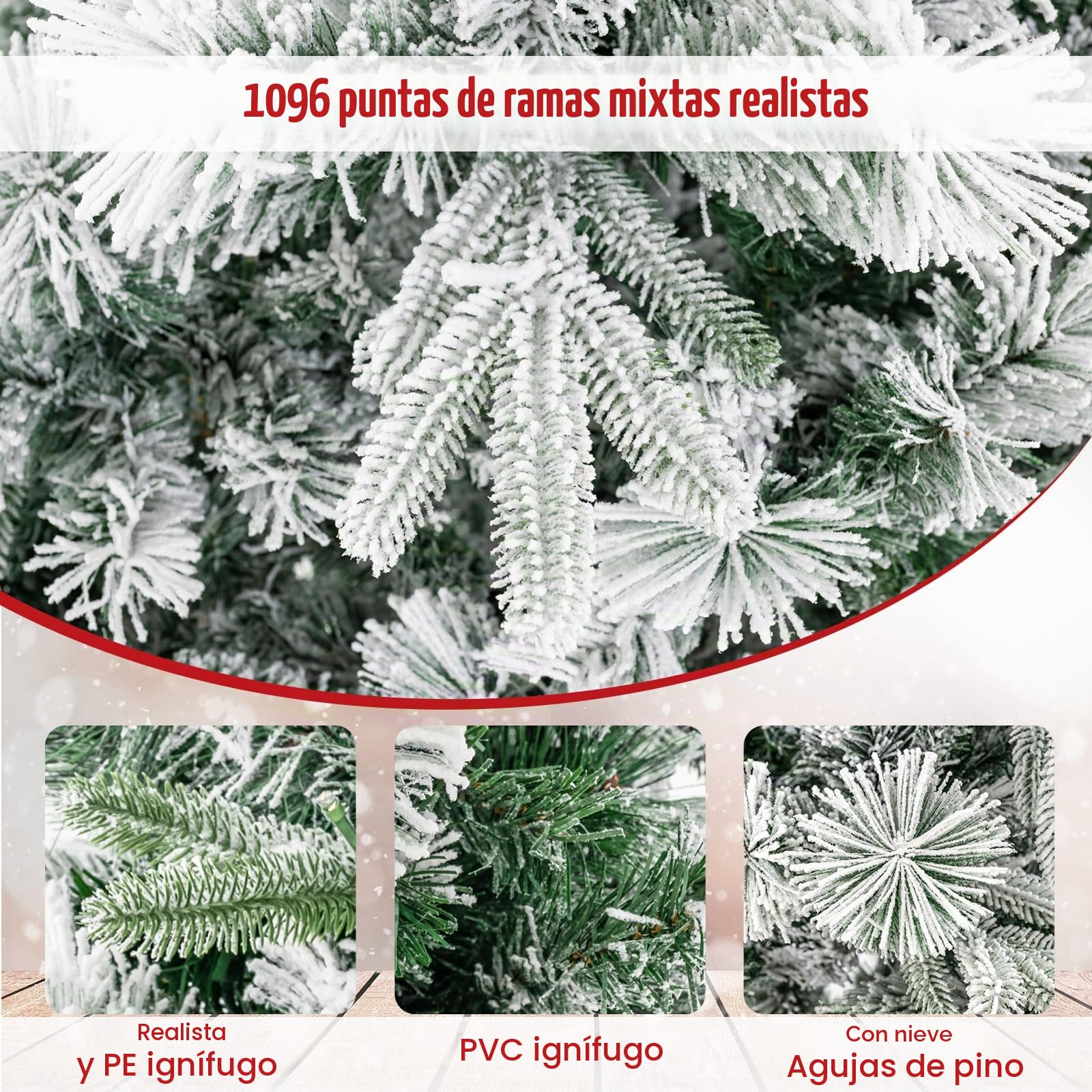 LIFEZEAL Árbol de Navidad Nevado de 215 cm con Luces LED Incorporadas, Árbol Artificial con 1096 Ramas Muy Frondosas, Nieve, Pop Up, Se Abre Solo, Ignífugo, Decoraciones, Interior, Exterior