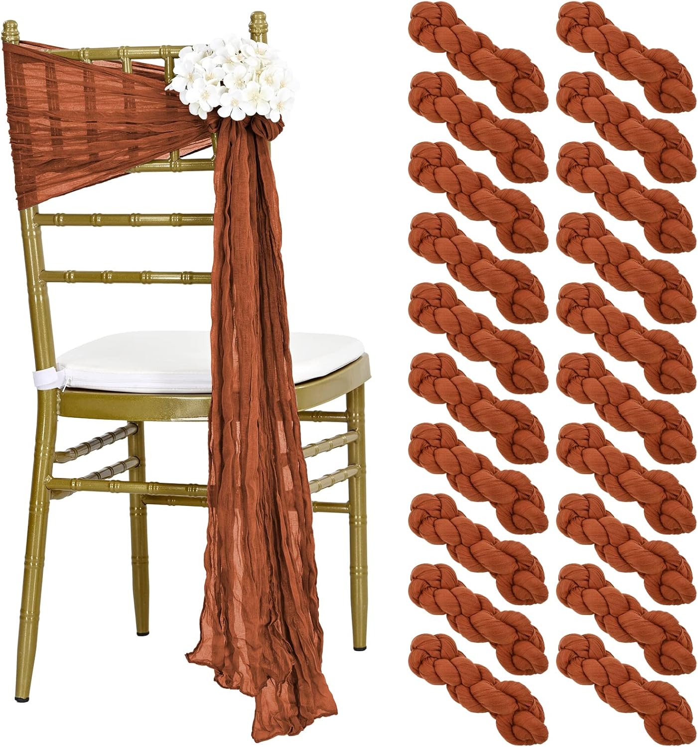 20 Packs Terracotta Cheesecloth Chair Sashes, Chair Bow