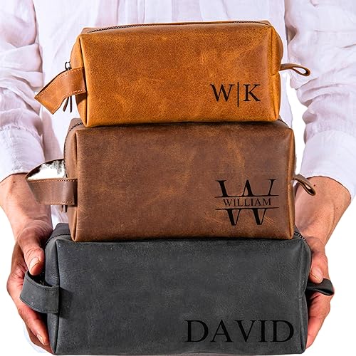 Personalized Leather Toiletry Bag for Men - Genuine Leather Dopp Kit, Perfect Gift for Groomsmen, Fathers Day, Wedding, Anniversary - Handcrafted