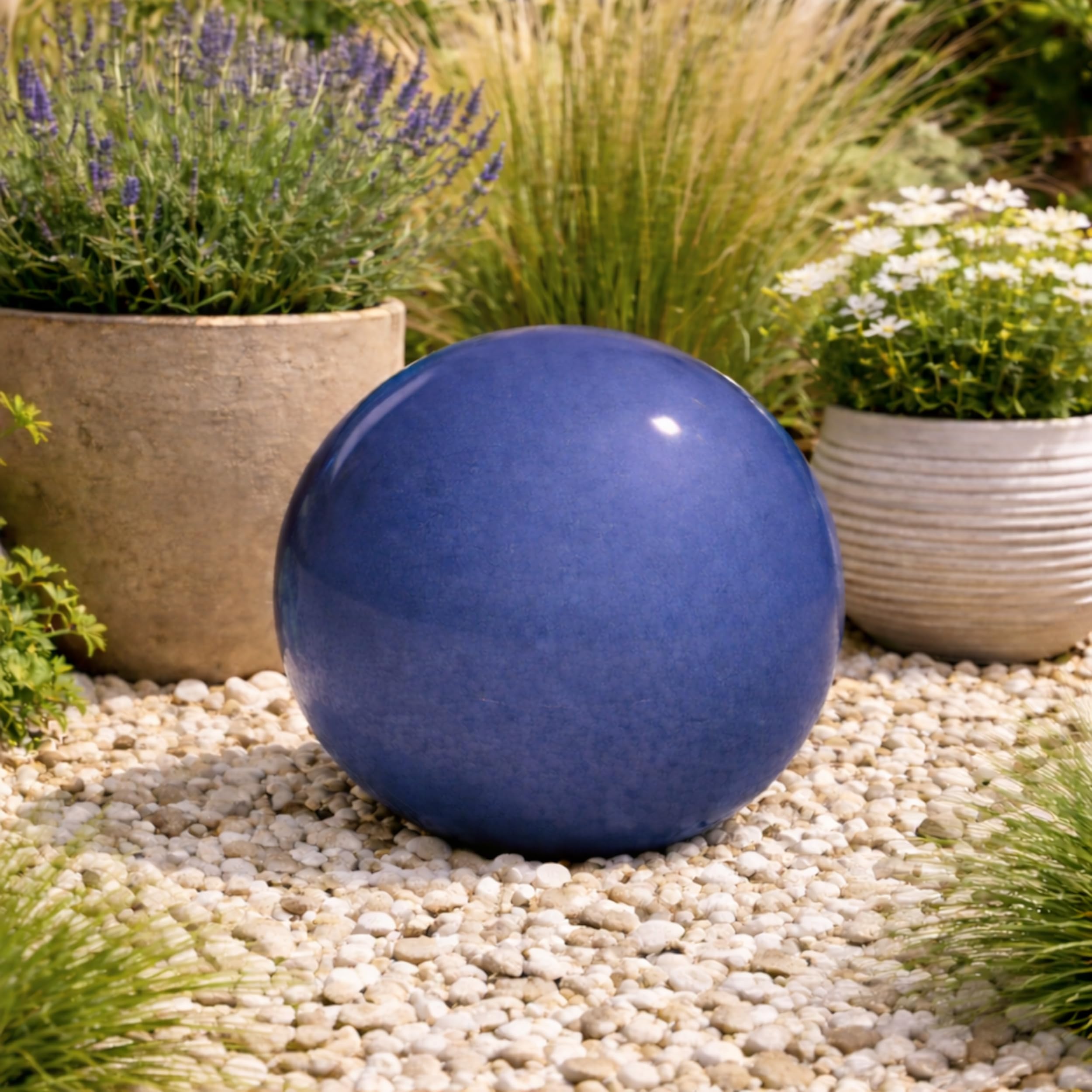 Keramik Kugel 30 cm Gartenkugel Dekokugel Gartenfigur Dekoration aus frostfester, witterungsbeständiger, robuster Steinzeug-Keramik Outdoor (blau)