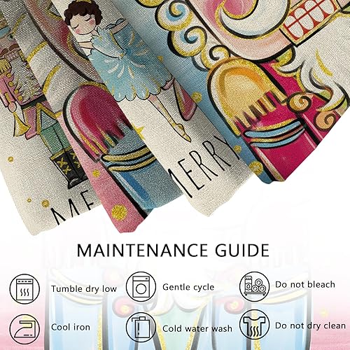 Miniatura 3 de Juego de 4 fundas de almohada decorativas con diseño de cascanueces de Feliz Navidad de 16 x 16 pulgadas, decoración de fundas de cojín de madera de