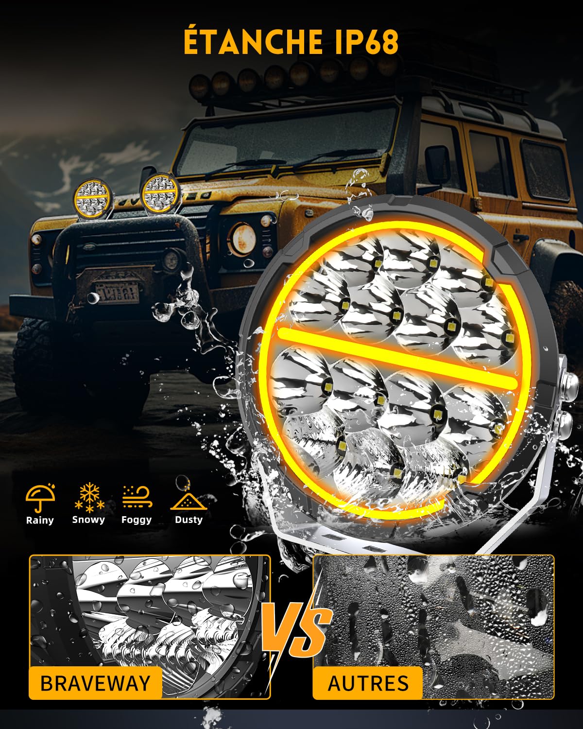 BraveWAY 2X 150W 10 Pouces 35000LM Phare De Travail LED Spot