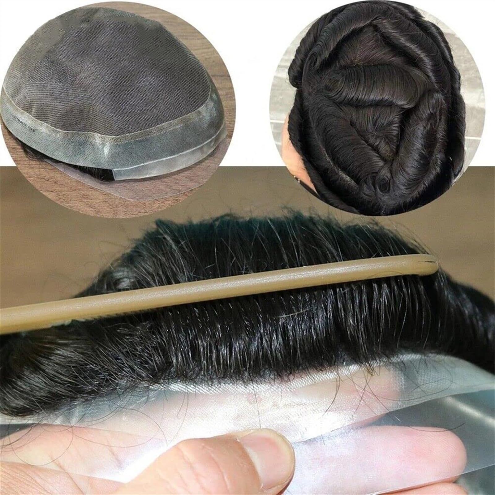 Toupet Hair Men Toupet prawdziwe ludzkie włosy męskie zamienniki francuska koronka środkowa PU wokół męskiej protezy włosów jednostka naturalnych falowanych włosów peruka w