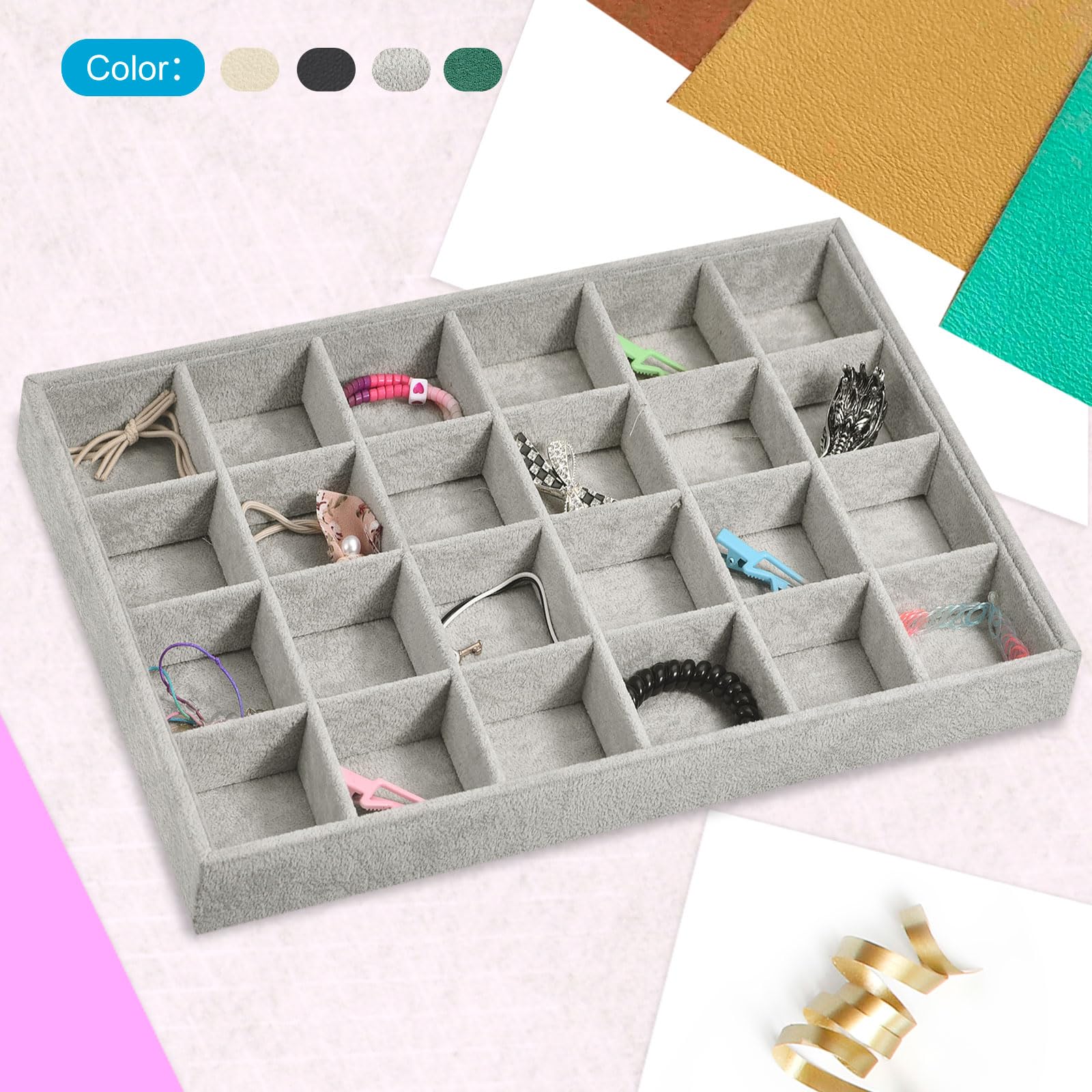 QUARKZMAN Bandeja de Joyería, 4 Juego - Bandeja Apilable para Exhibir Joyas con Tapa, Organizador de Joyas de Terciopelo, Caja de Almacenamiento para Anillos, Pendientes (Negro)