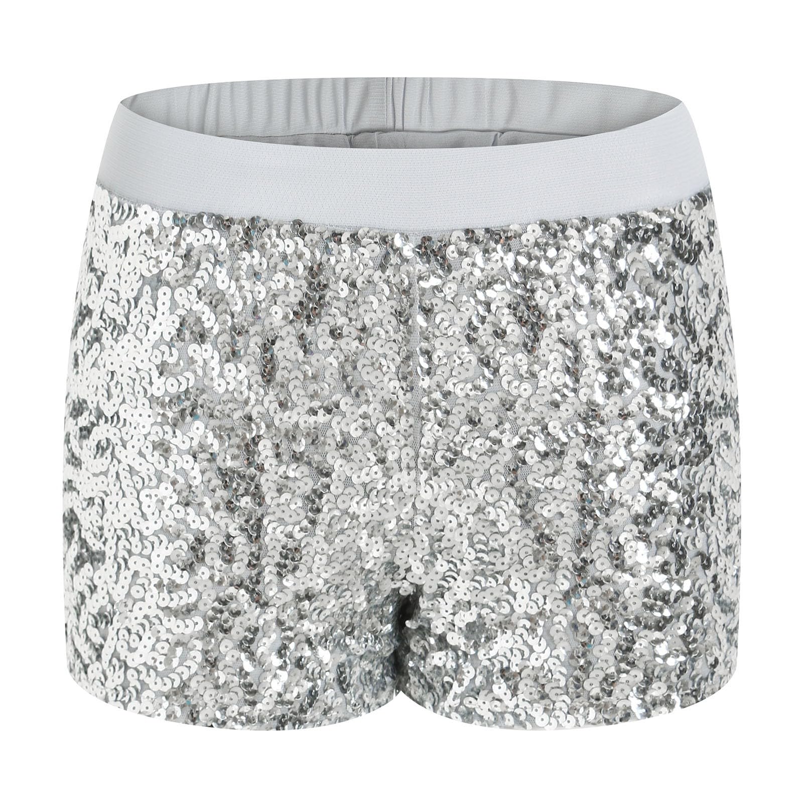 Pailletten Shorts Damen Hohe Taille Gerades Bein Metallic Hotpants Tanz Karneval lockere Stretch Yogahose mit Farbkontrast Kurz Pailletten Glitzer Shorts Glänzend Kurz Hose Sexy Hotpants