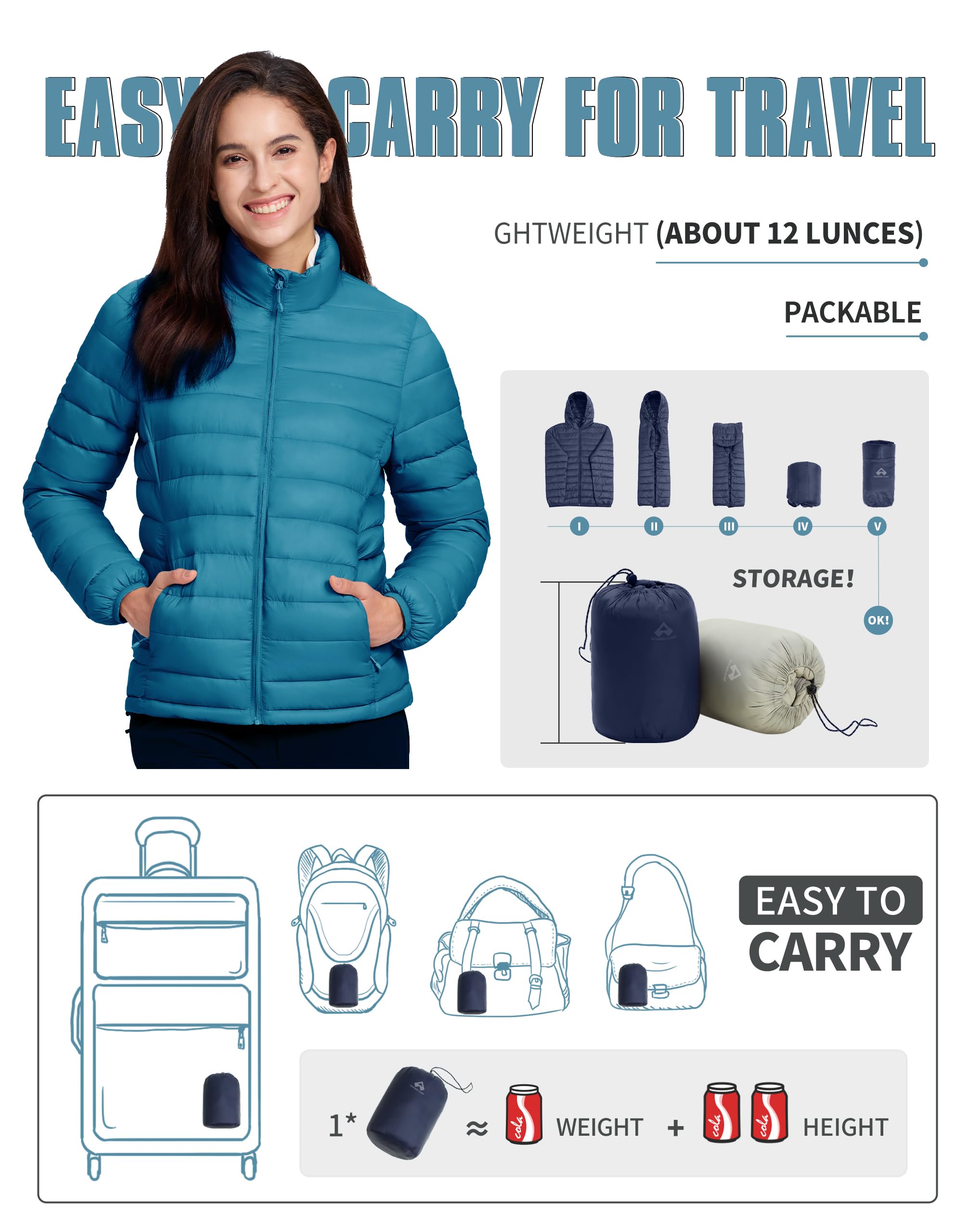 Pioneer Camp Piumino da donna ripiegabile invernale leggero trapuntato cappotto idrorepellente isolato termico caldo capispalla