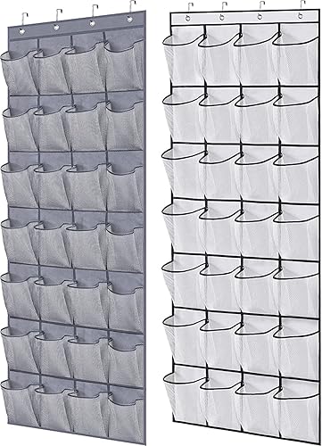 MISSLO Paquete de 2 28 bolsillos grandes para colgar zapatos puerta organizador de zapatos colgador de almacenamiento para armario soporte de malla
