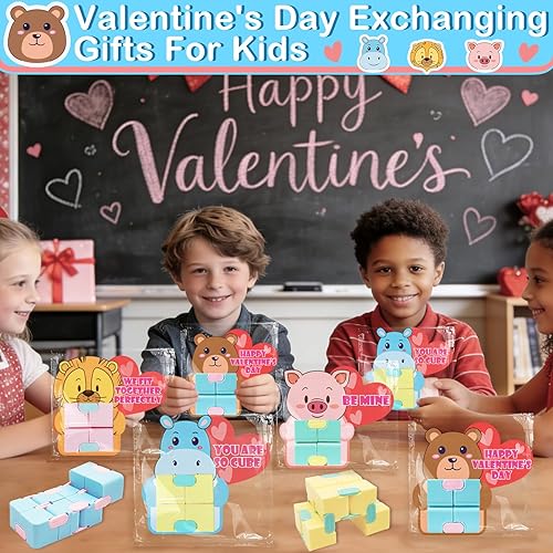 Miniatura 6 de [Caja de corazón llena] Paquete de 24 tarjetas de San Valentín para niños, aula, escuela, con rompecabezas de metal, juguetes de rompecabezas de San