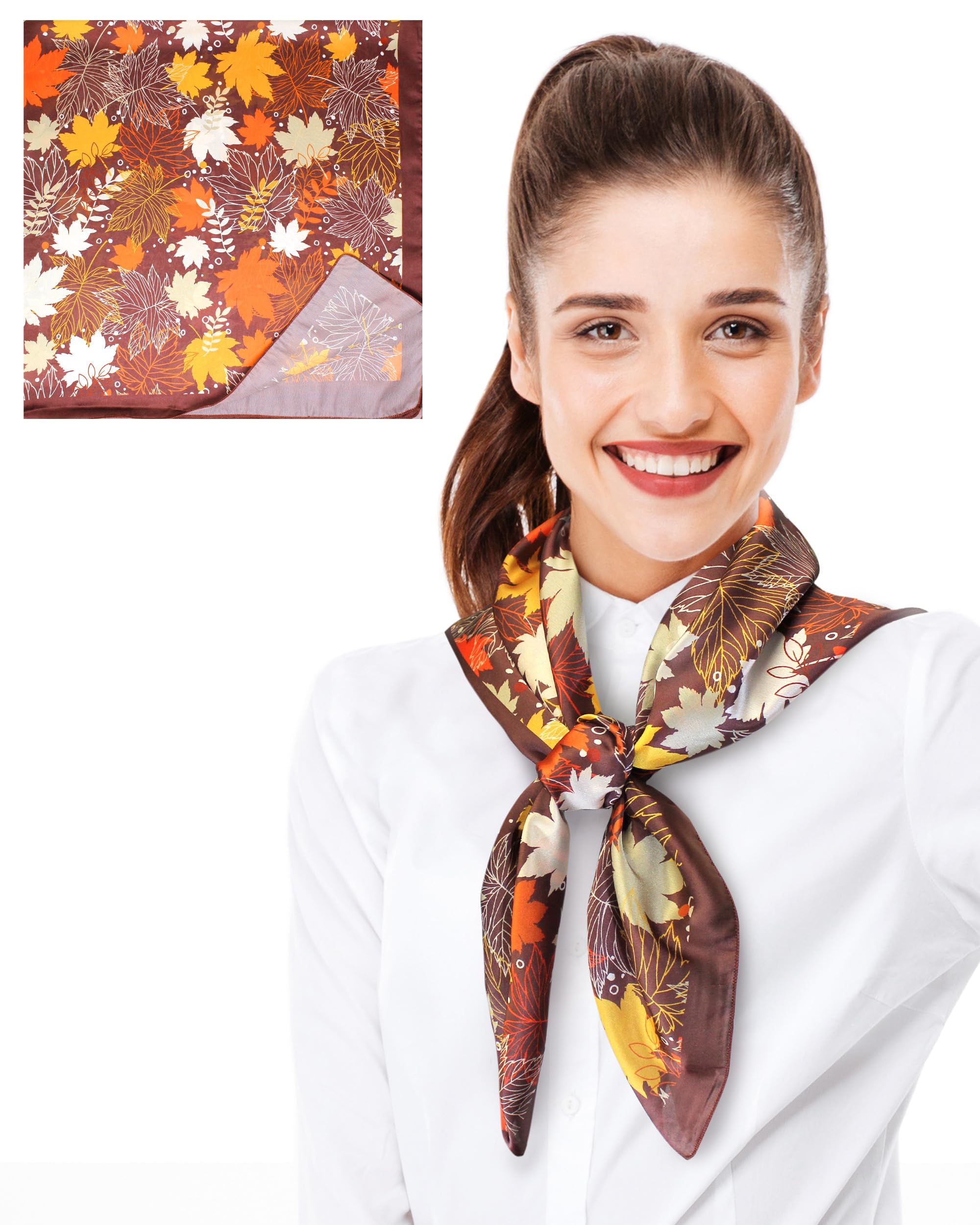 CBC Crown Autumn Fall Leaves Leaf Pattern Silky Feel Scarf 13"x60" or 35"x35"