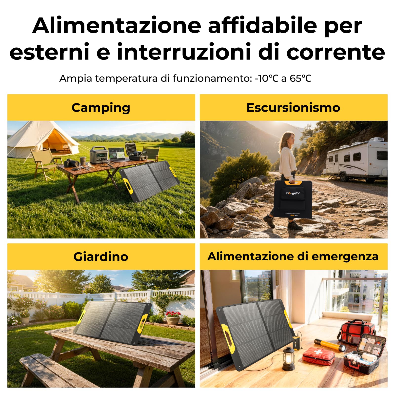 BougeRV 100W Pannello Solare Pieghevole, 25% Efficienza N-Typ, Per Batterie 173Wh/277Wh, Modulo Solare Mobile In Fibra Di Vetro, IP65, Per Stazione Energetica, Camping, Esterno, Giardino