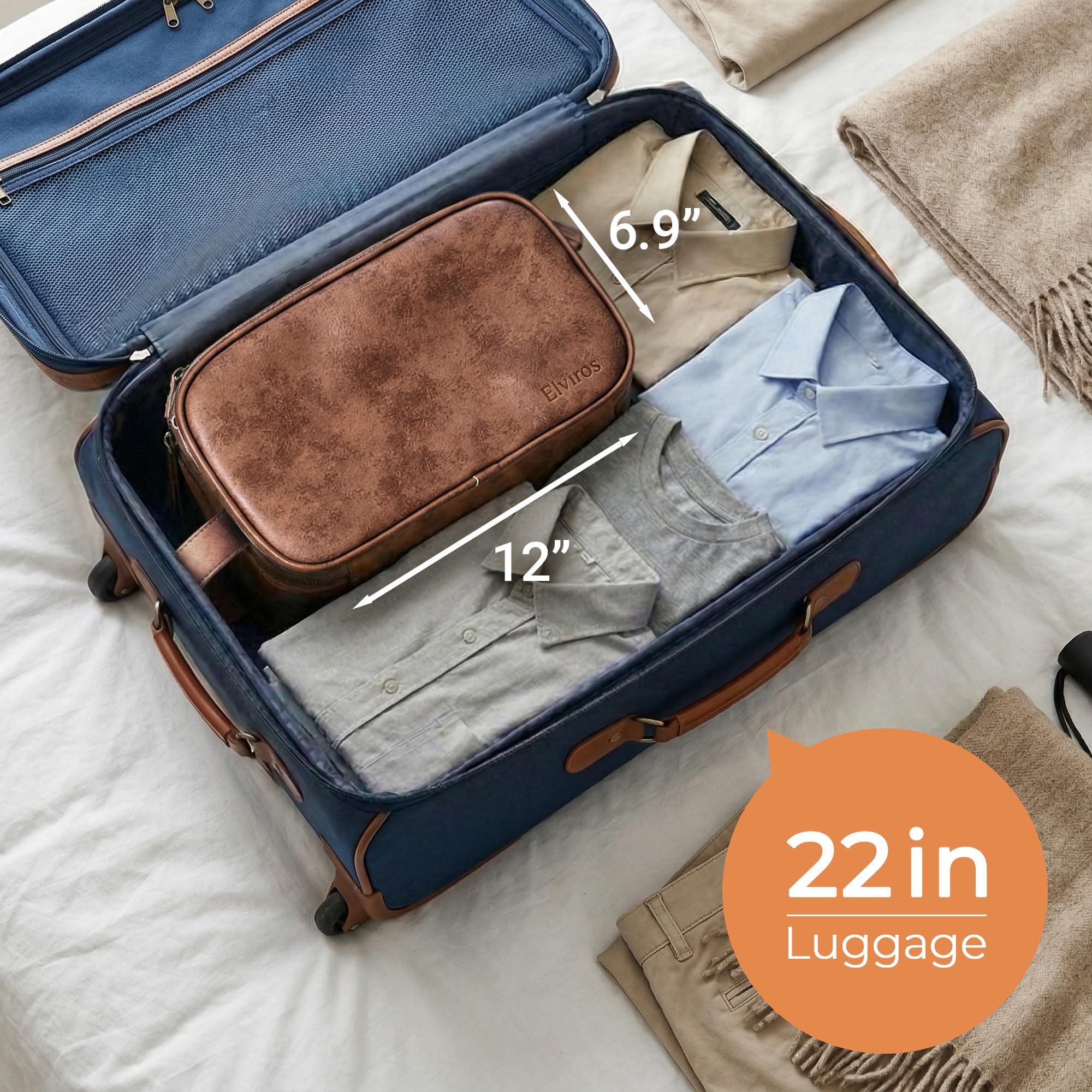 Elviros Beauty case da viaggio da uomo, grande kit dopp per rasatura, resistente all'acqua, organizer per articoli da toeletta in pelle PU, regalo per la festa del papà, Marrone scuro, Large (Pack of