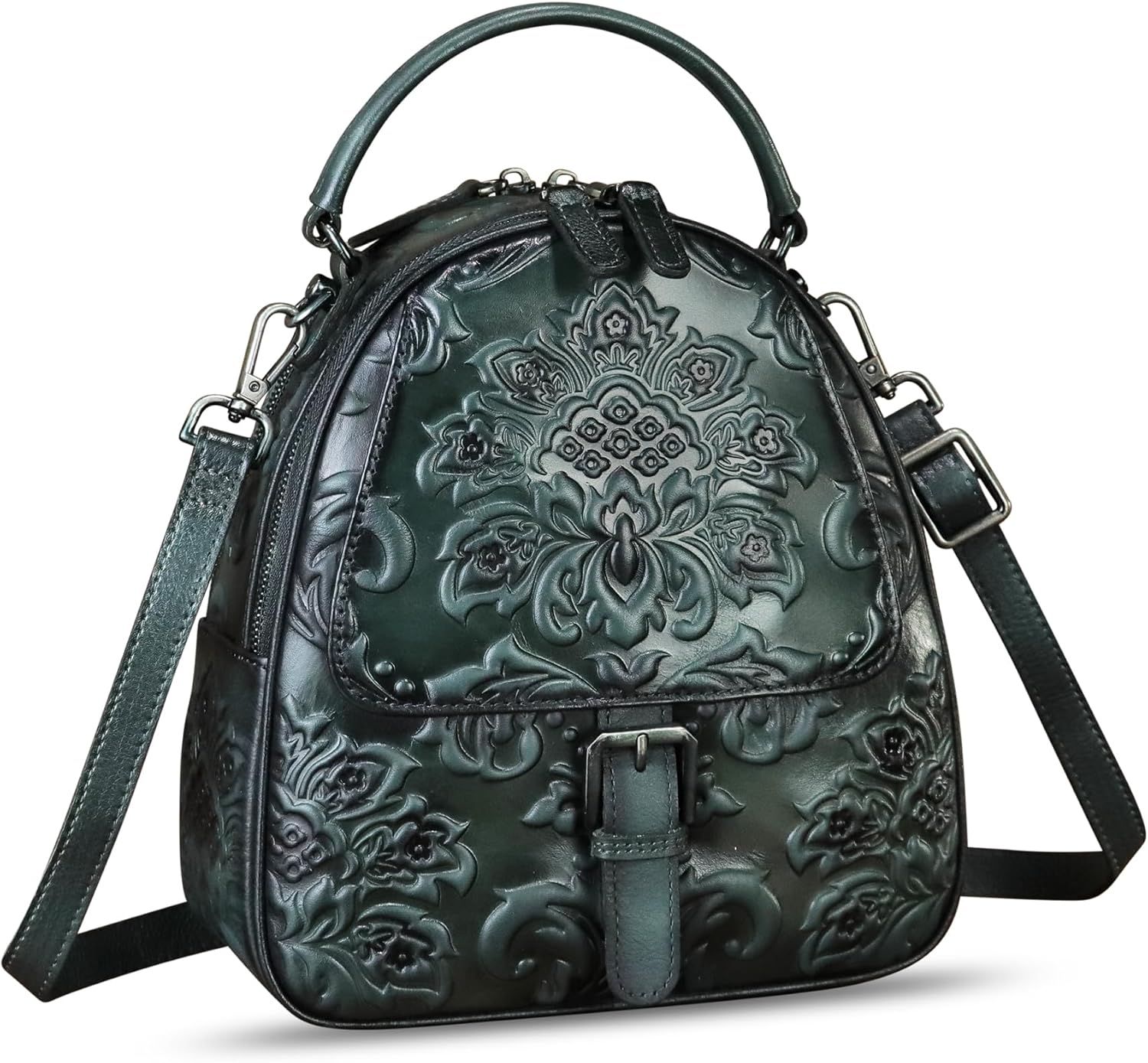 Genuine Leather Satchel for Women Purse Embossed Crossbody Handbag Top Handle Bags Handmade Convertible Backpack Knapsack | Embossed, Top Handle, Bags, Handmade, Convertible - Image 7