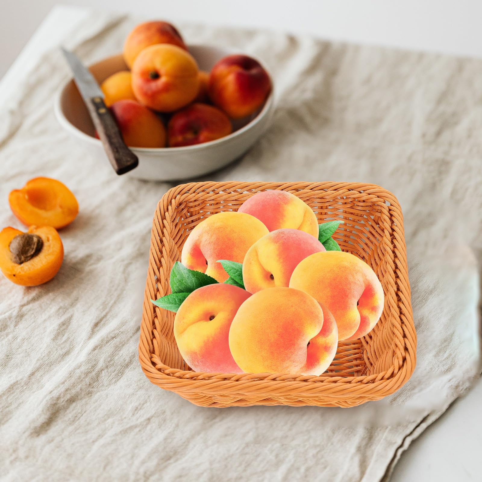 Cestini Quadrati in Plastica Marrone Effetto Intrecciato Set di 3 Resistente e Decorativo per Pane, Frutta e Snack in Casa o Ufficio