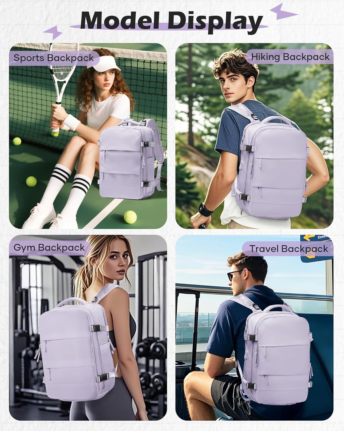 SEAFEW Travel Backpack with for Women Men, Vacpack Backpack with Electric Pump, Waterproof Carry-On Laptop Backpack Work Compression bags Casual Daypack with USB Charging Port, Purple - Image 3