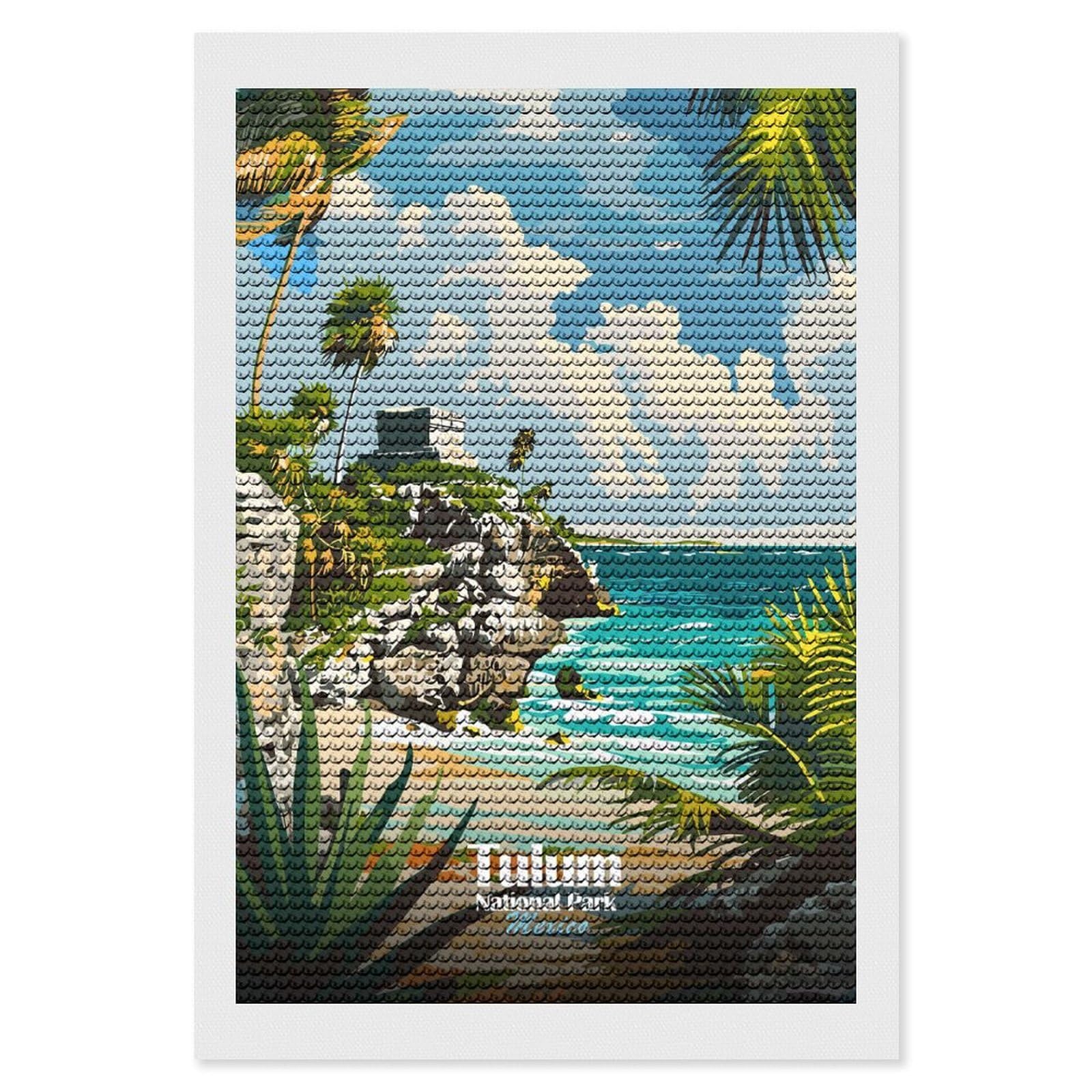 Junmoney Tulum National Park, Mexico Diamond Art Kit 8"x12", Relaxing DIY Hobby, Satisfying Creative Project, Living Room Decor, for Women
