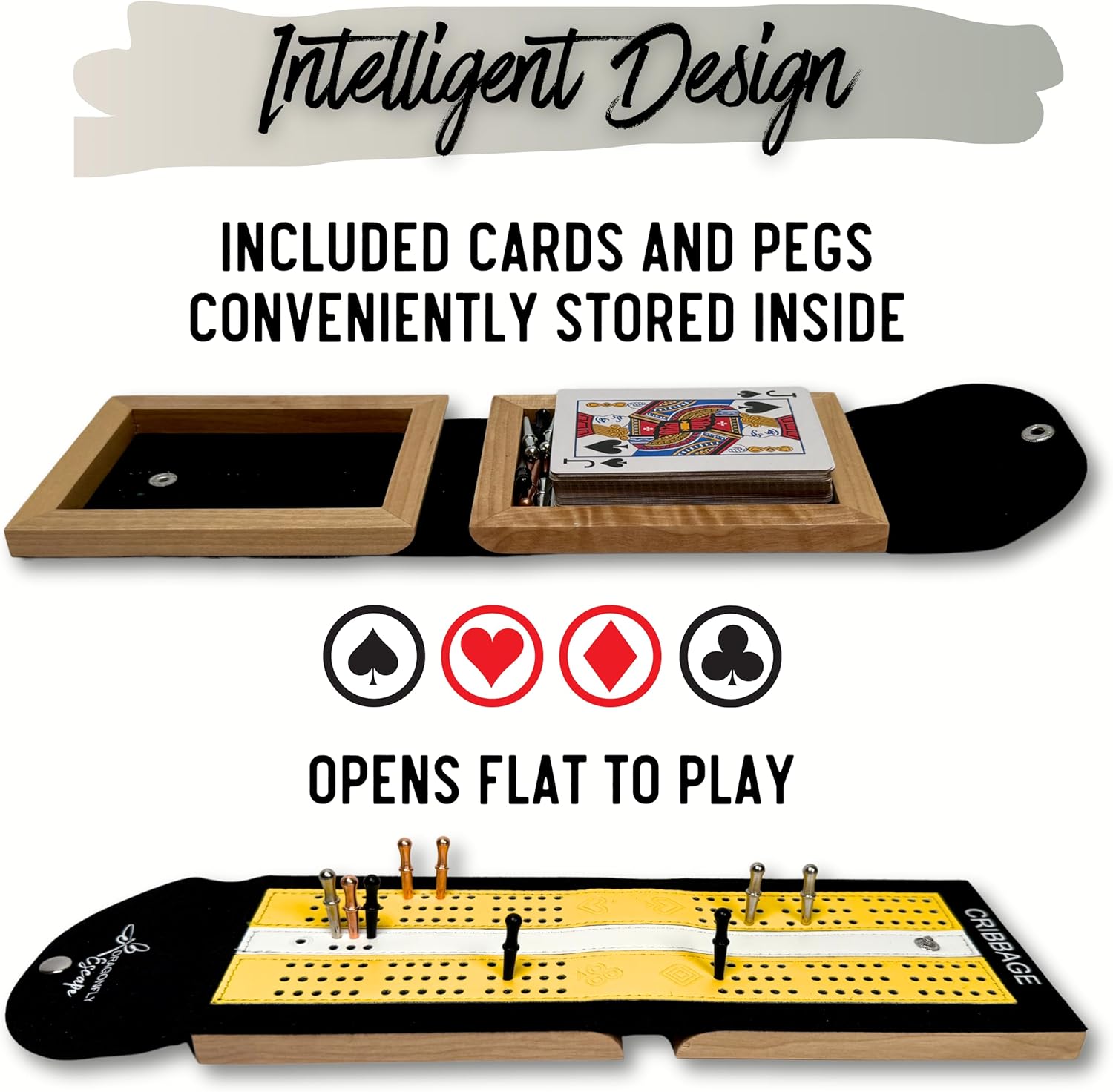 Travel Cribbage Game Board | Lightweight Portable Travel Cribbage Board Set | Travel Games for Adults (Yellow & White)