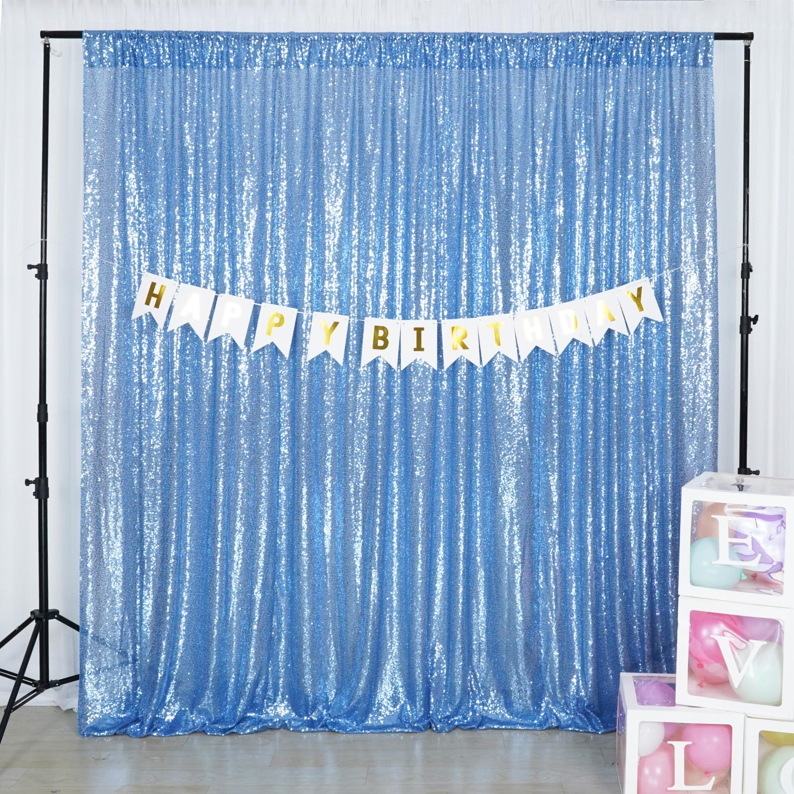 Poise3EHome Baby Blue Sequin Backdrop Curtain,8FT x 10FT Sequin Photography Backdrop Curtain for Party Decoration