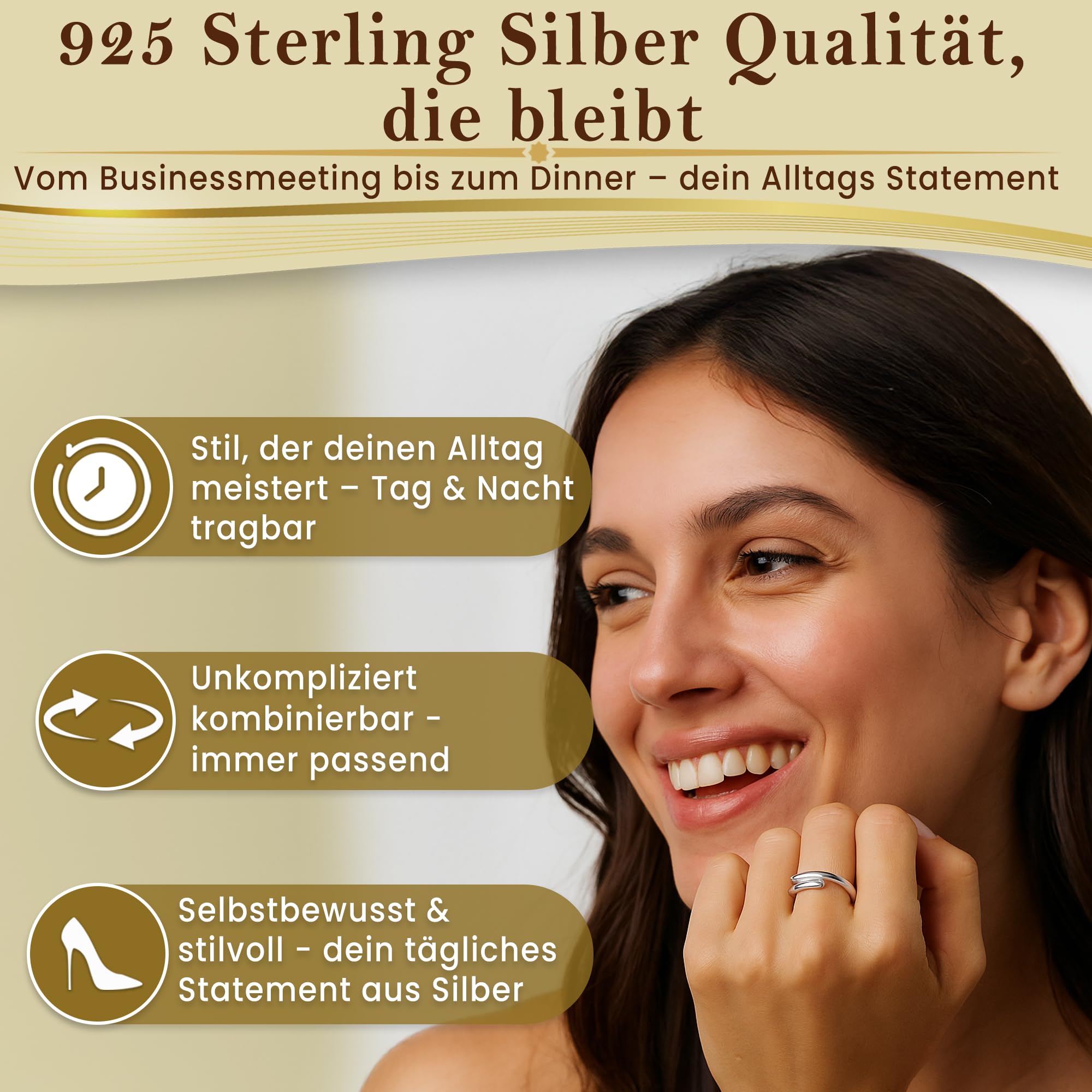 CASSINI Ring aus 925er Sterling Silber, poliert und anpassbar, Damen Ring 3RAN