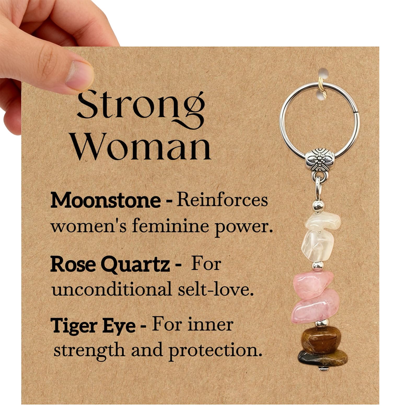 AIKOBAA Crystal Bag Charms Keychain for Women, Natural Stone Good Luck Protection Keychain, Strong Women Motivational Divorce Gift, Inspirational Cute Keychains, Llaveros Para Mujer