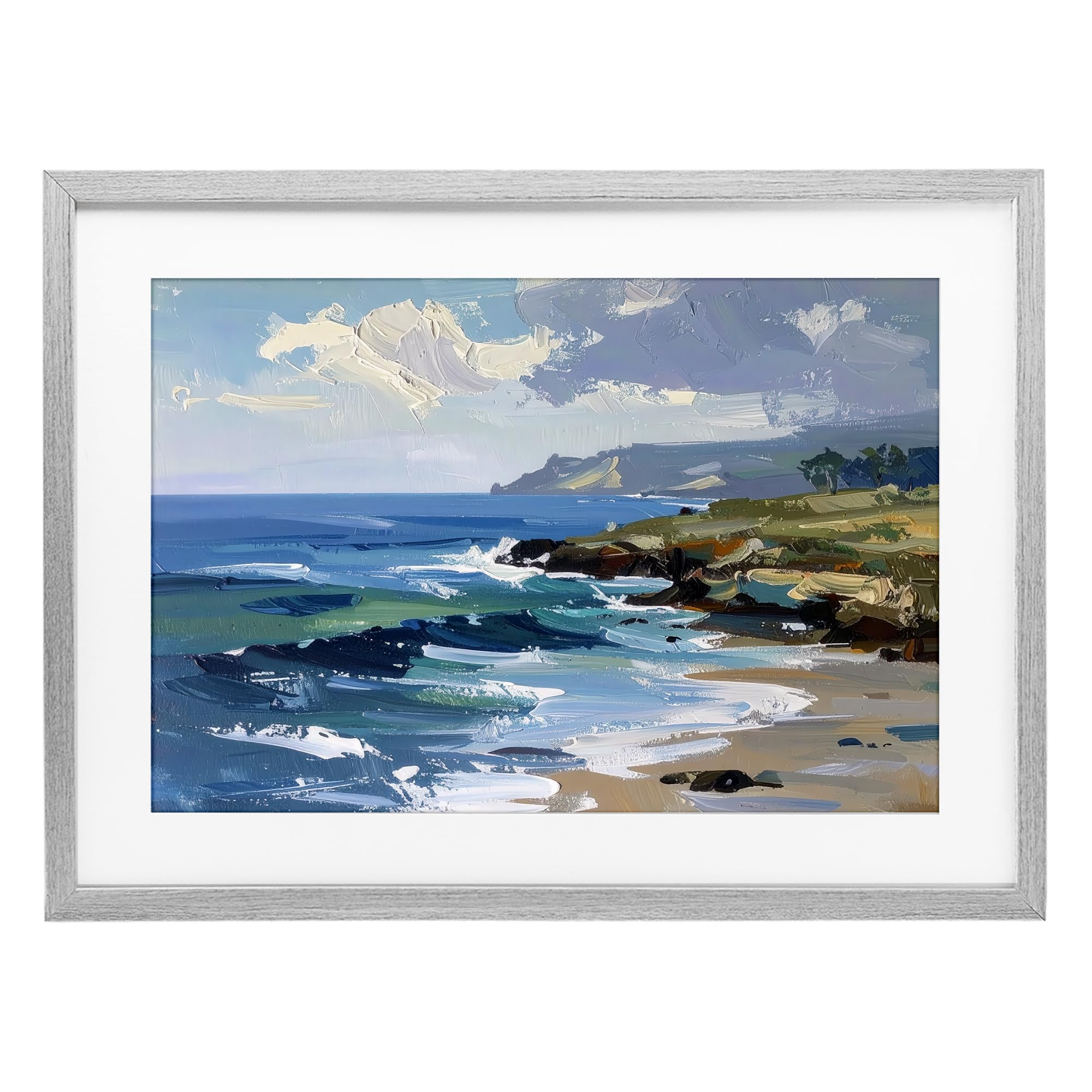 Stupell Industries 'Sky To Sea Impression', Framed Print Under Glass, Gray, 20 x 14 Inches, Easy to Hang and Sturdy, Made in USA, by Alonza Saunders