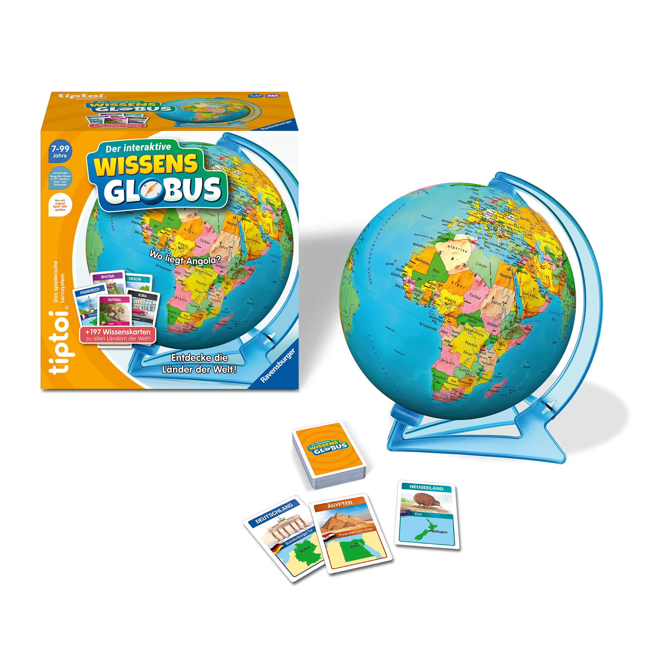 Ravensburger tiptoi Spiel 00107 - Der interaktive Wissens-Globus - Lern-Globus für Kinder ab 7 Jahren
