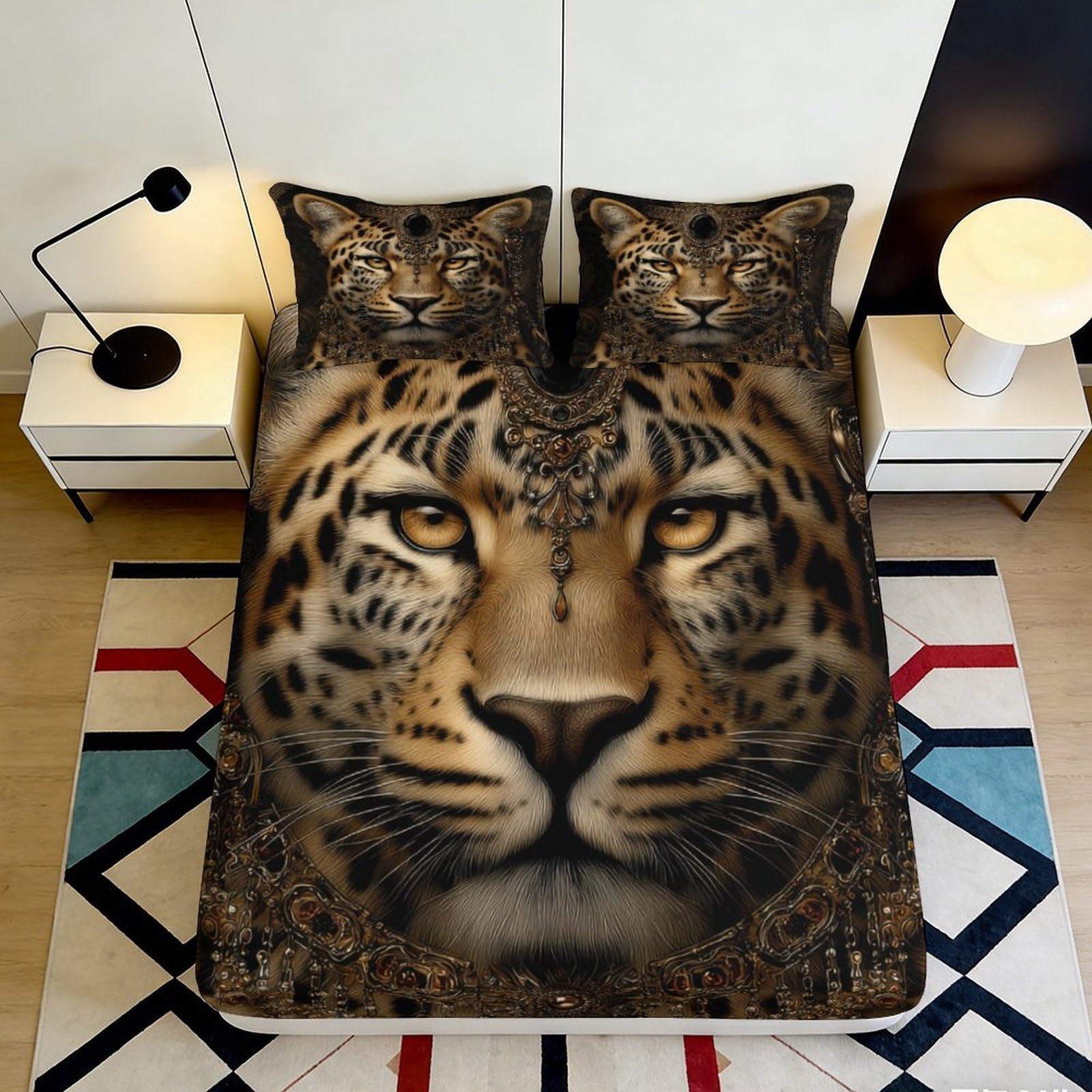 Jqzkxnhpbr Style-9 3D Printed Leopard Face Fitted Sheet Microfiber Brown Animal Pattern Bed Cover Anti-Slip Machine Washable Decor For Bedroom Guestroom 90X200x25cm